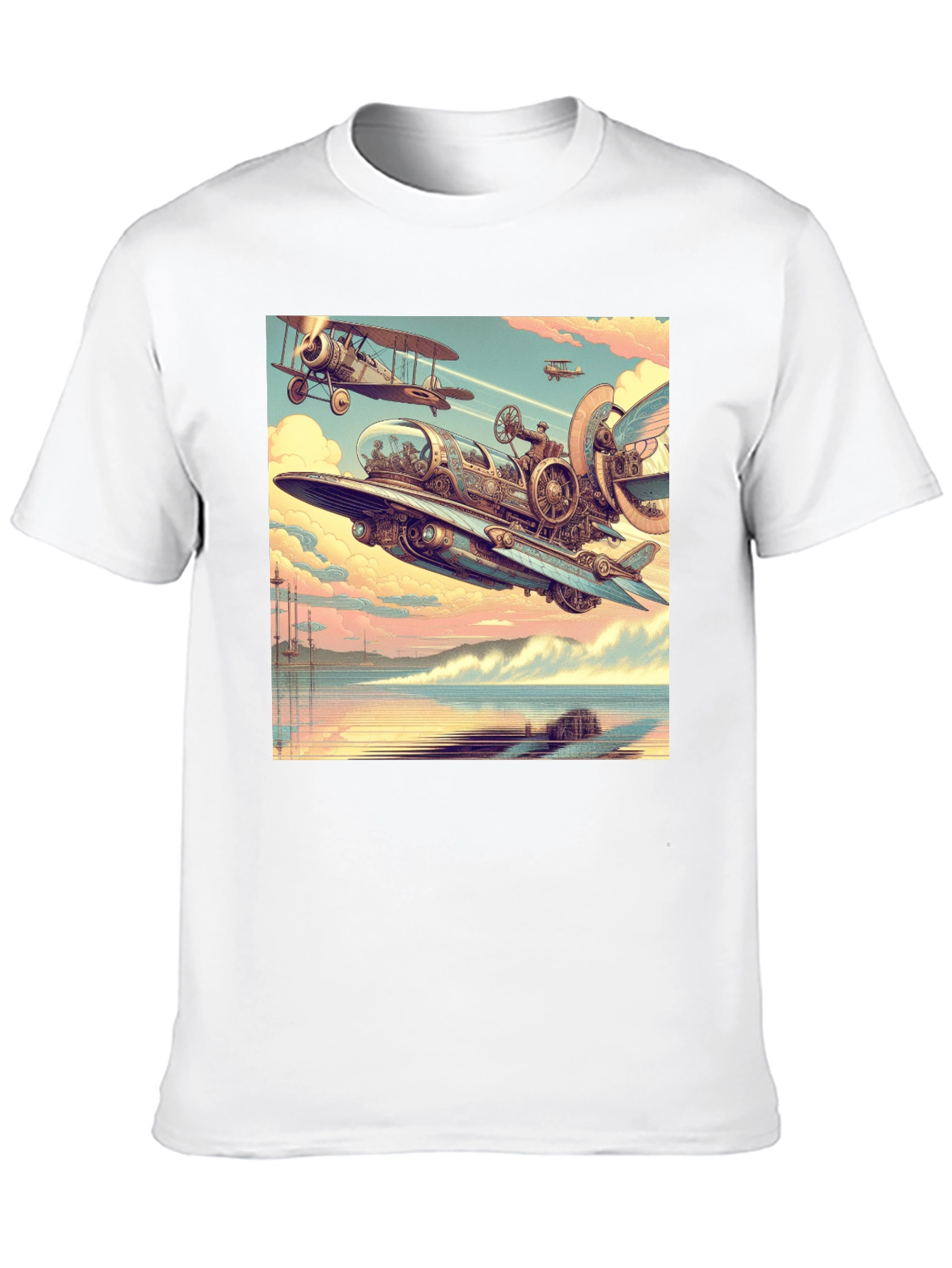 Steampunk Airplane Graphic Tee - Black