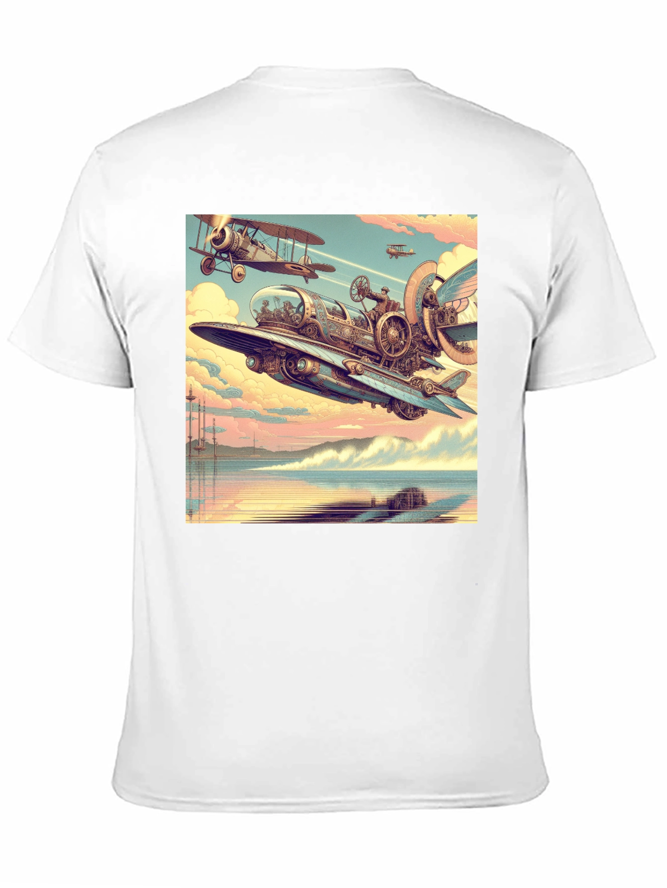 Steampunk Airplane Graphic Tee - Black