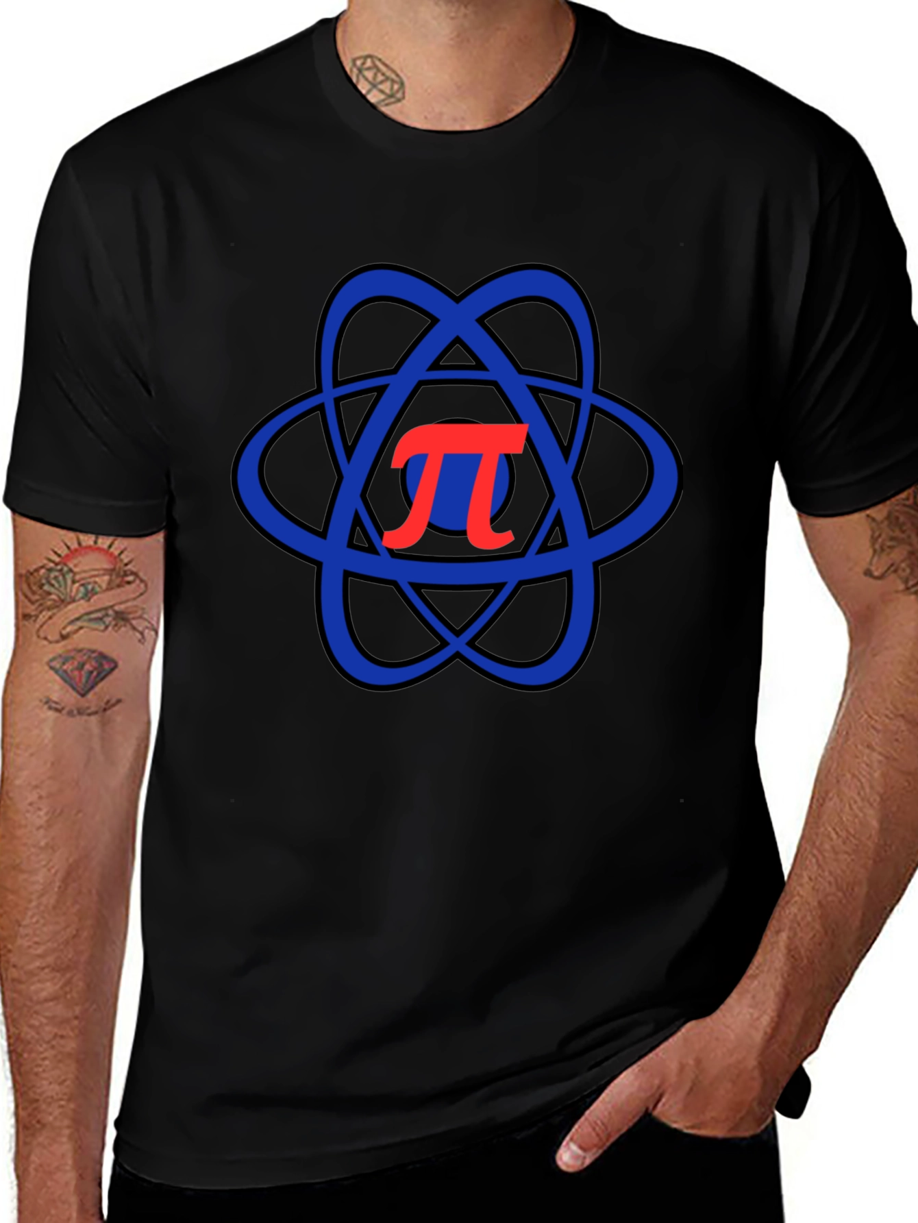 Pi Symbol Atom Black T-Shirt Science Geek Tee