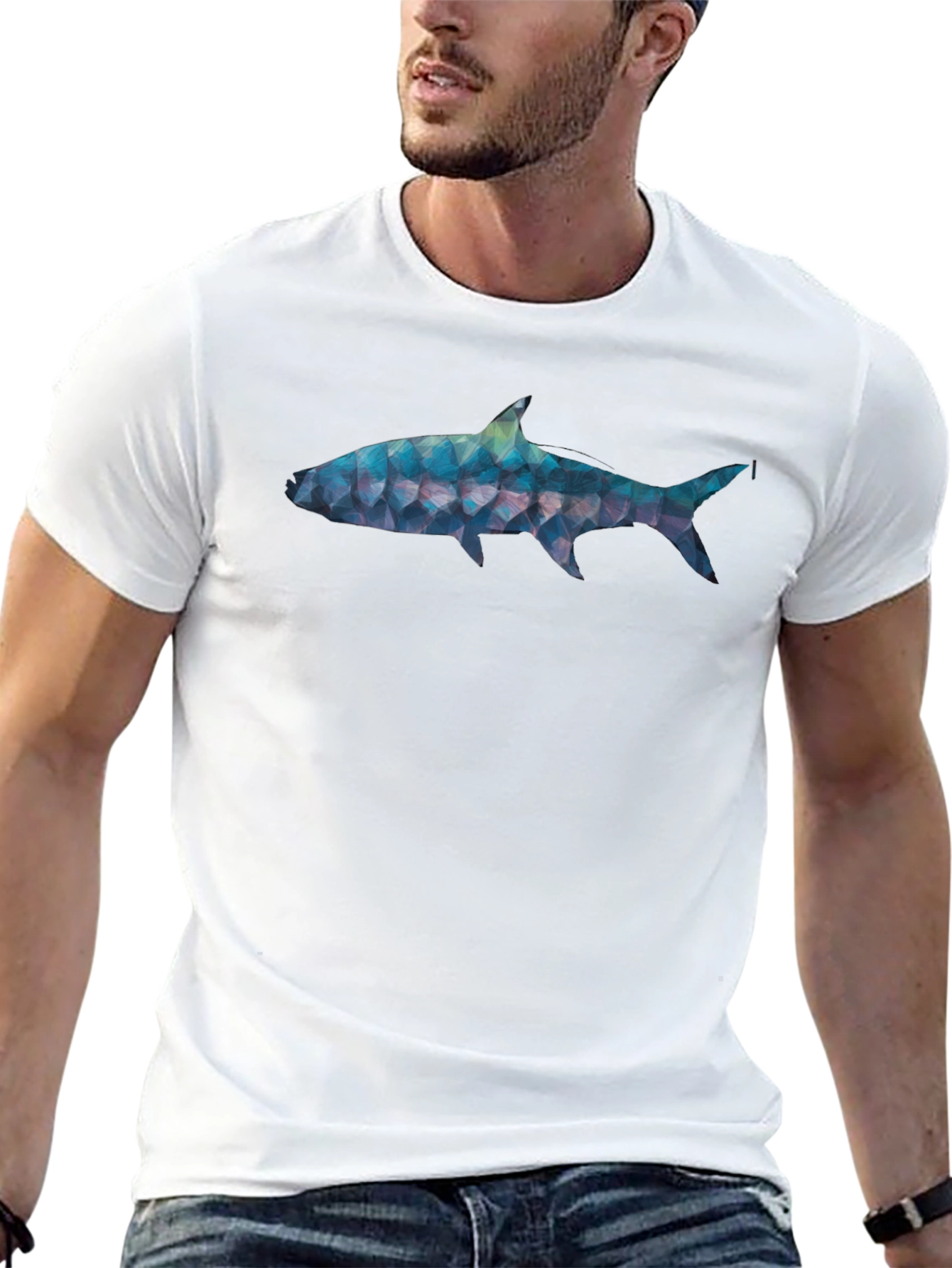 Geometric Shark Graphic Tee - Black