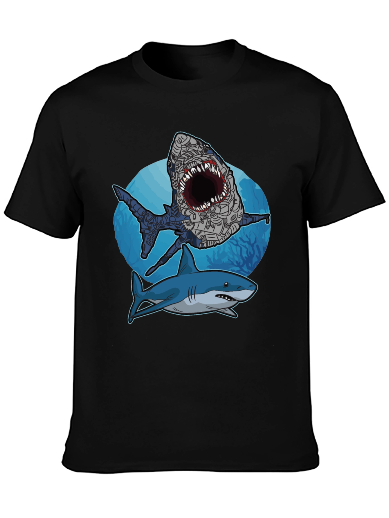 Shark Attack Graphic Tee - Stylish Mens Black T-Shirt
