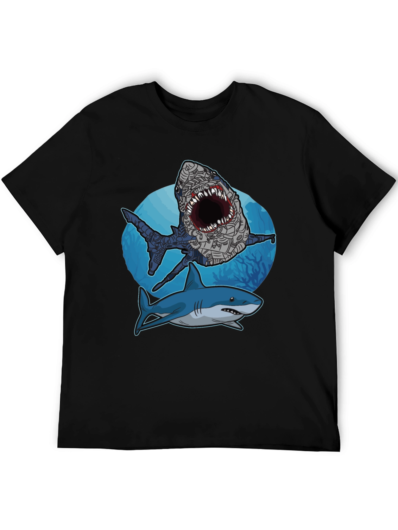Shark Attack Graphic Tee - Stylish Mens Black T-Shirt
