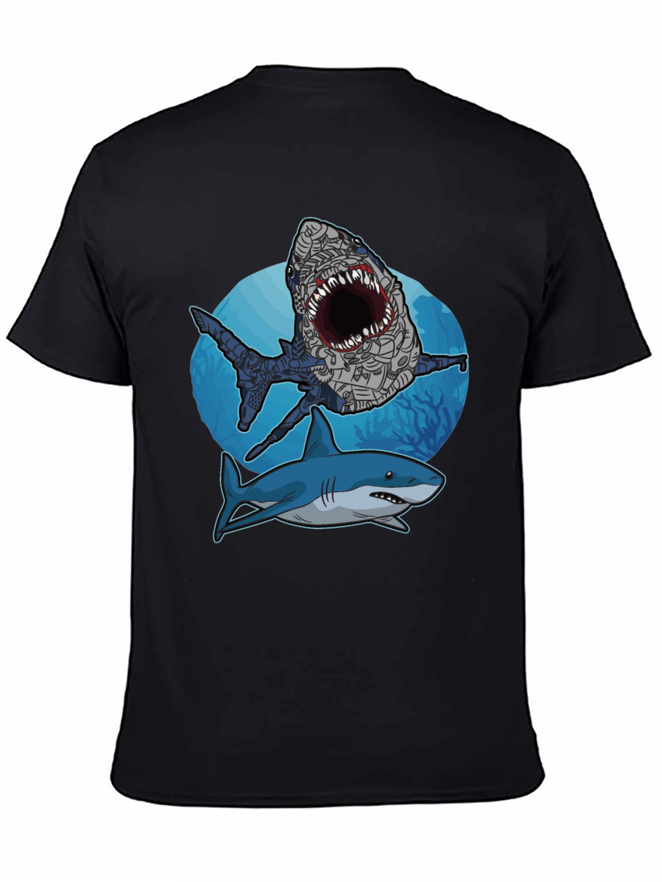 Shark Attack Graphic Tee - Stylish Mens Black T-Shirt