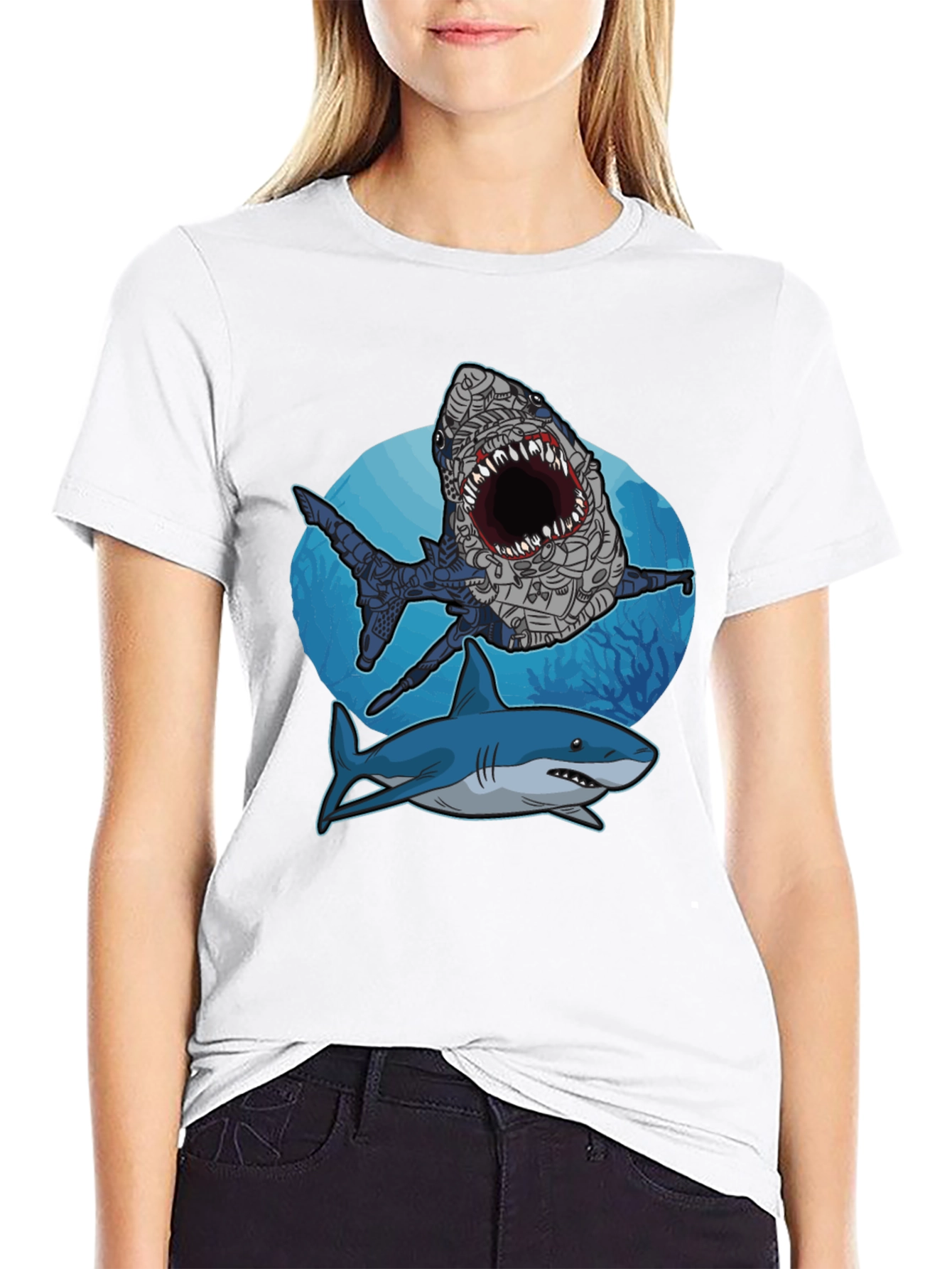 Shark Attack Graphic Tee - Stylish Mens Black T-Shirt