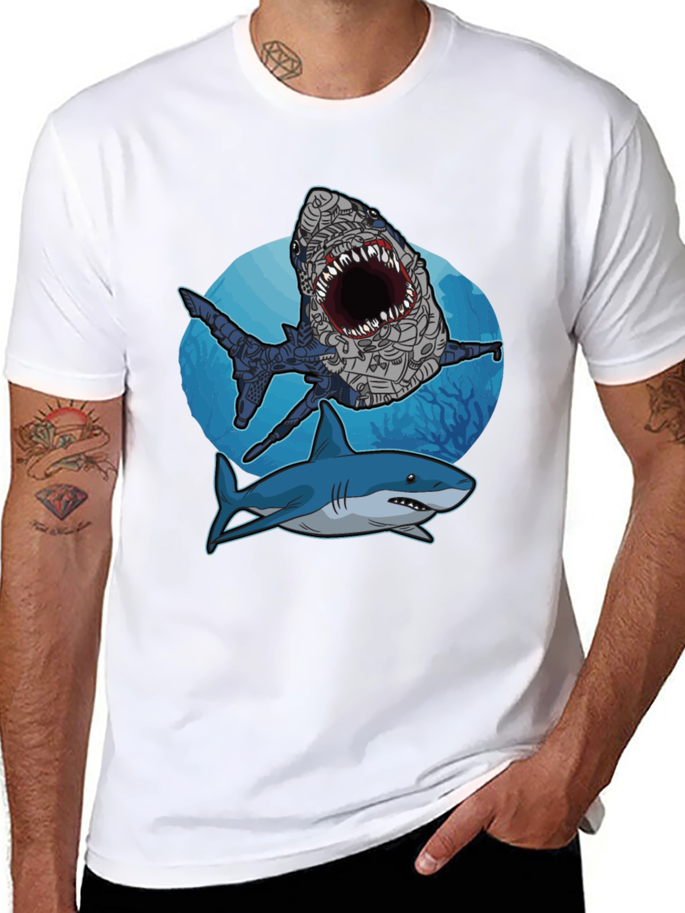 Shark Attack Graphic Tee - Stylish Mens Black T-Shirt