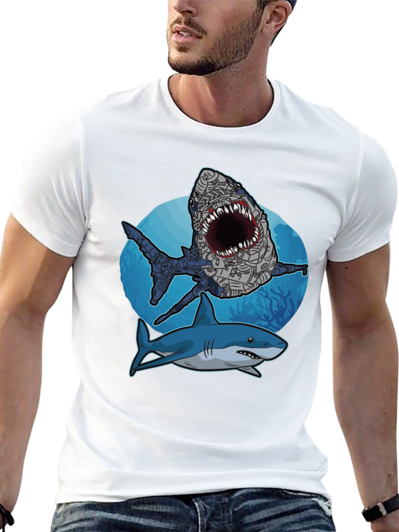 Shark Attack Graphic Tee - Stylish Mens Black T-Shirt