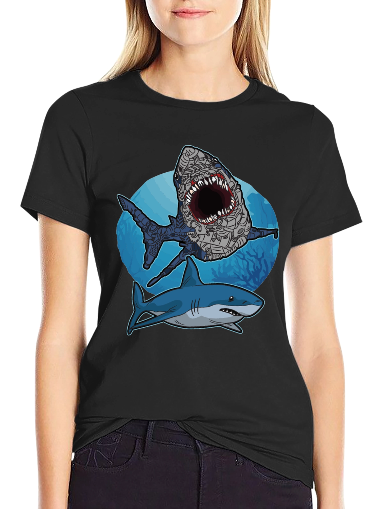 Shark Attack Graphic Tee - Stylish Mens Black T-Shirt