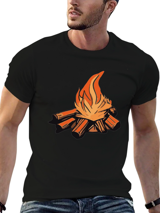 Bonfire Graphic Tee - Campfire Design Black T-Shirt