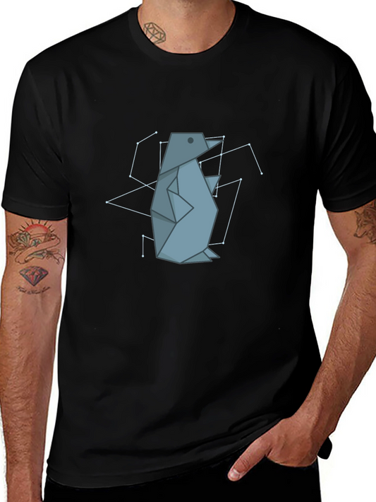 Geometric Penguin Graphic Tee - Black
