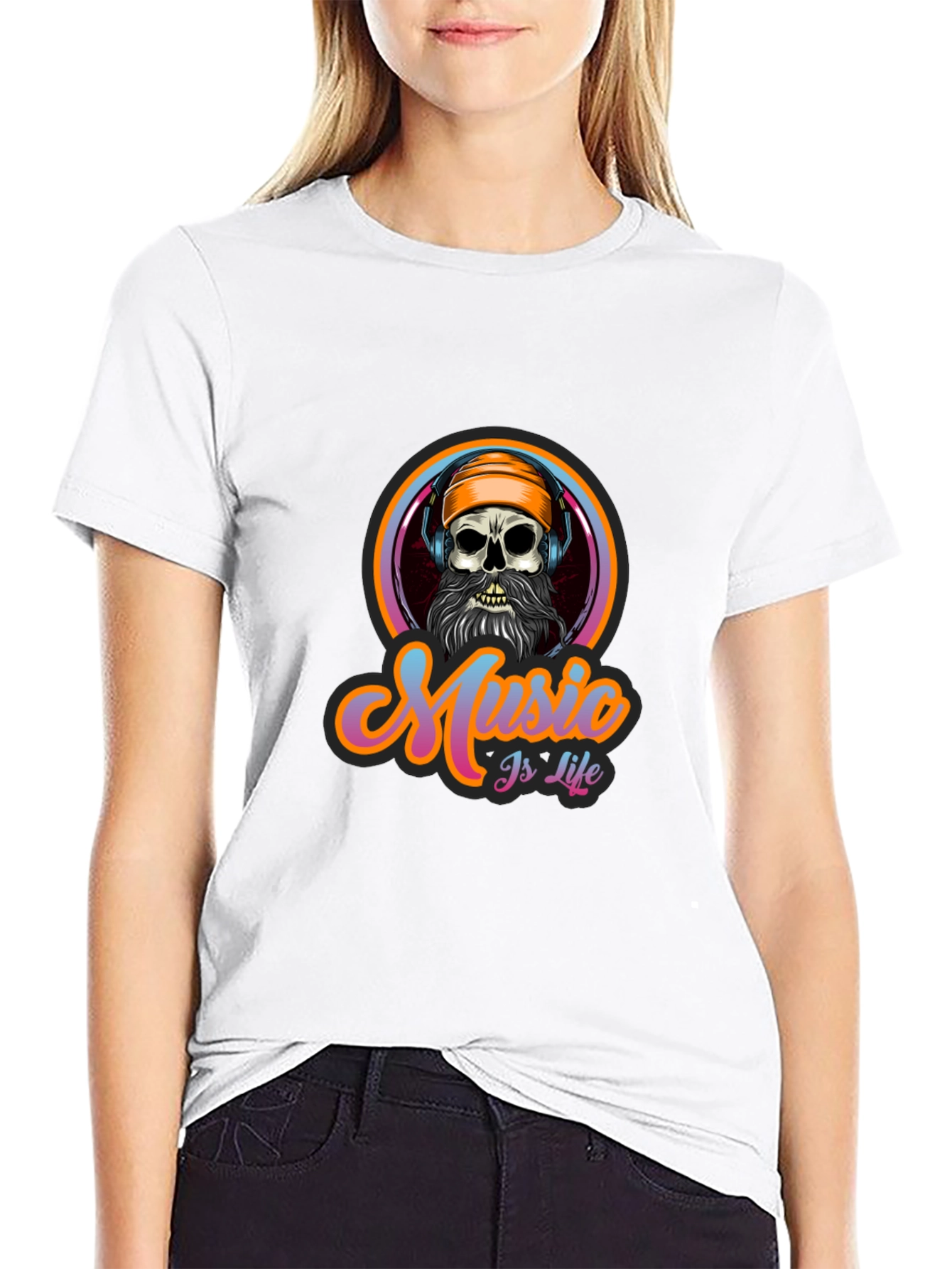 Music is Life Skull Graphic Tee - Black