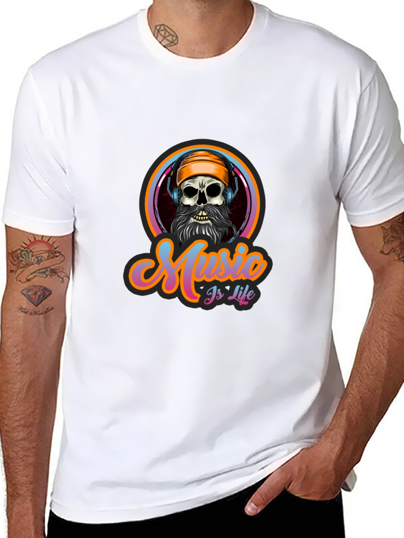 Music is Life Skull Graphic Tee - Black