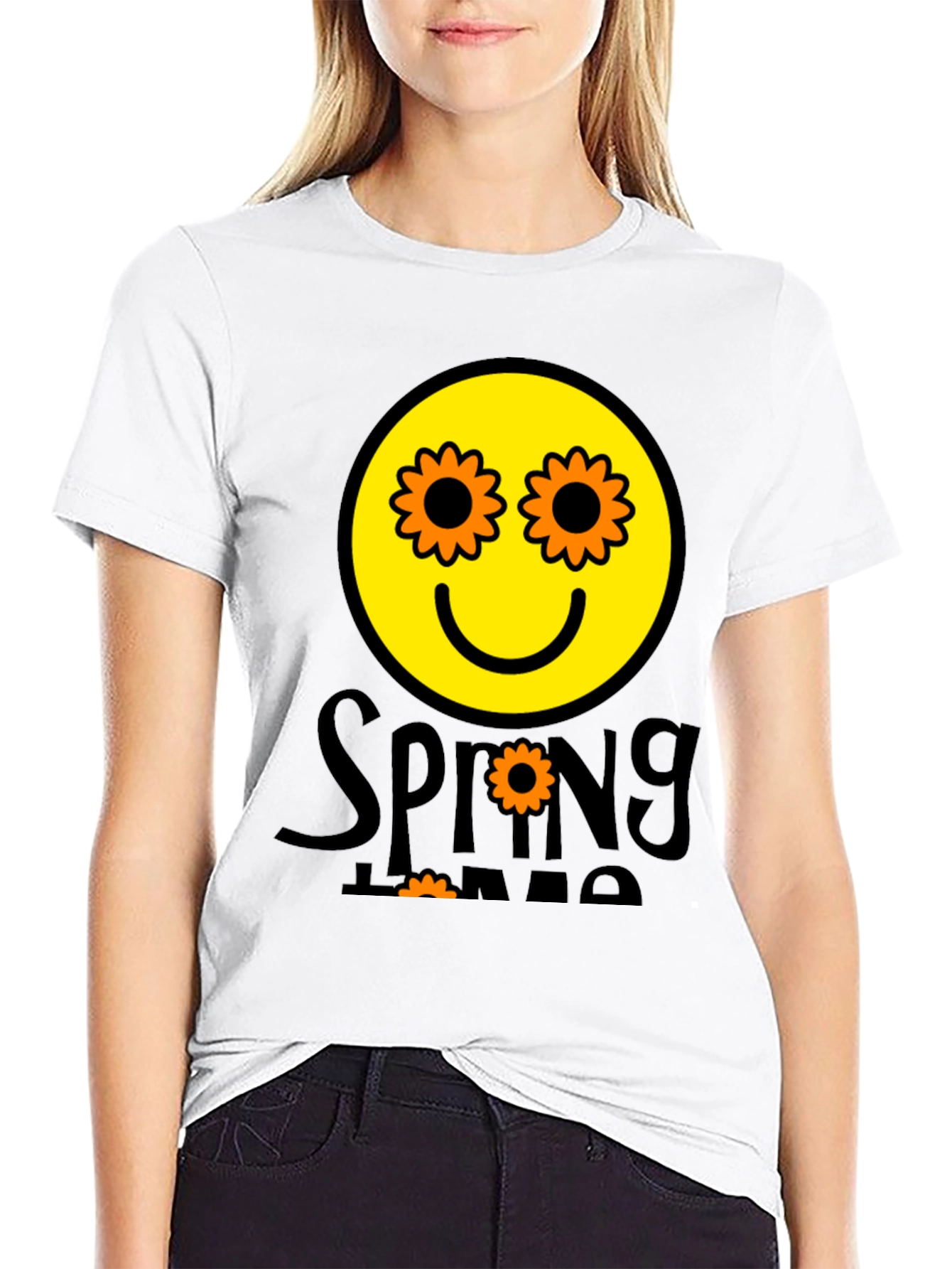 Spring Time Smiley Face Graphic T-Shirt