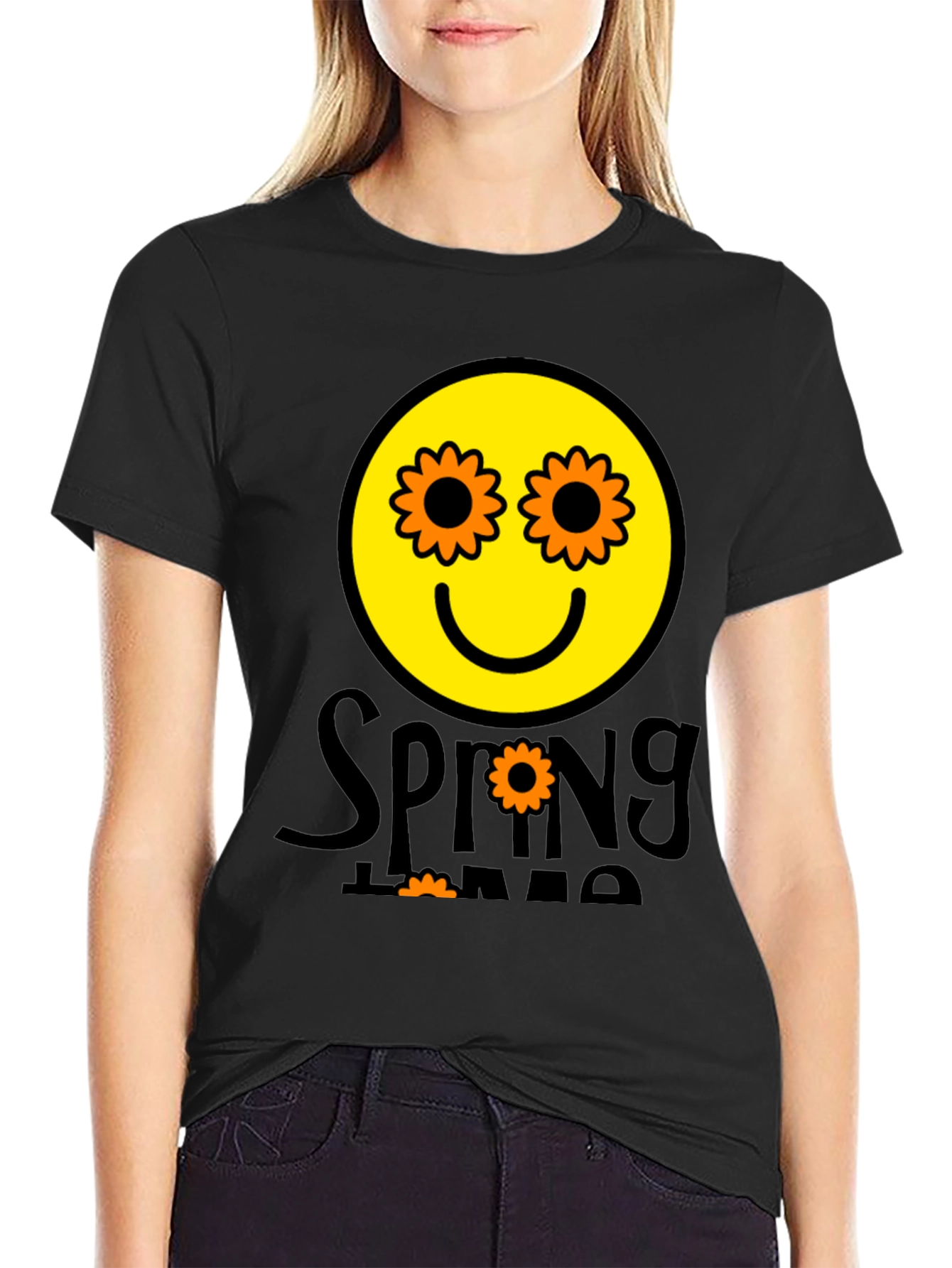 Spring Time Smiley Face Graphic T-Shirt