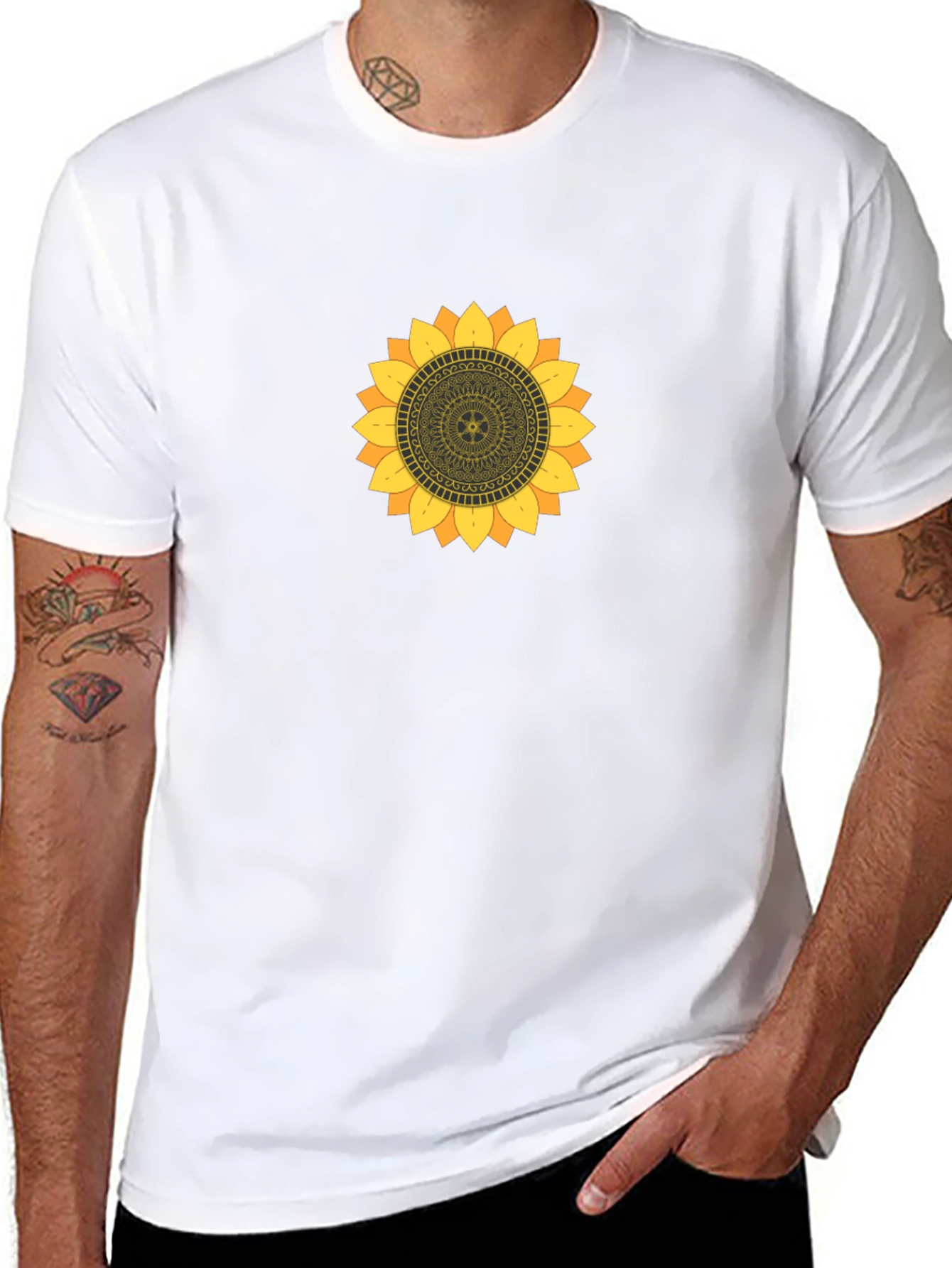 Sunflower Mandala Graphic Black T-Shirt
