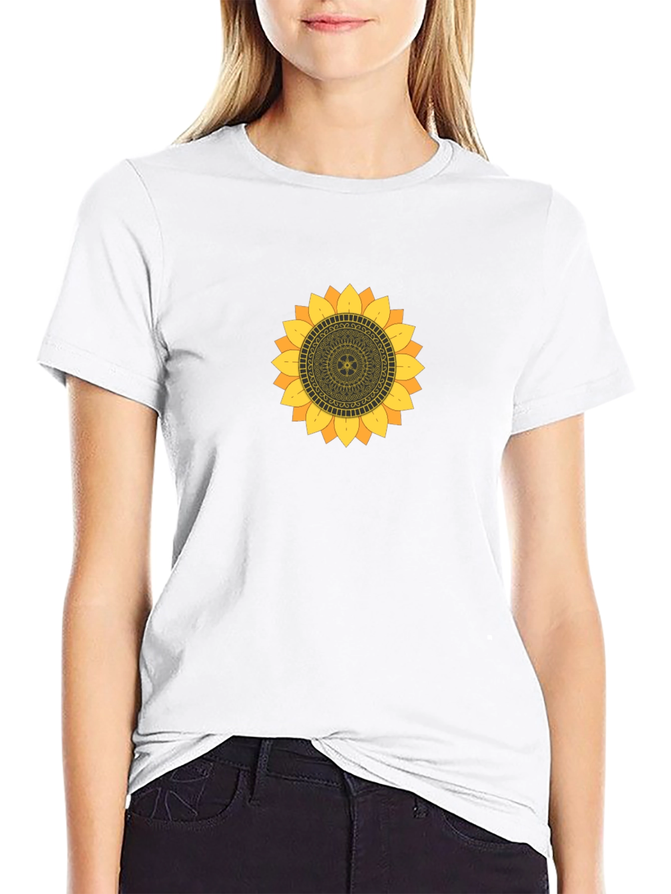 Sunflower Mandala Graphic Black T-Shirt