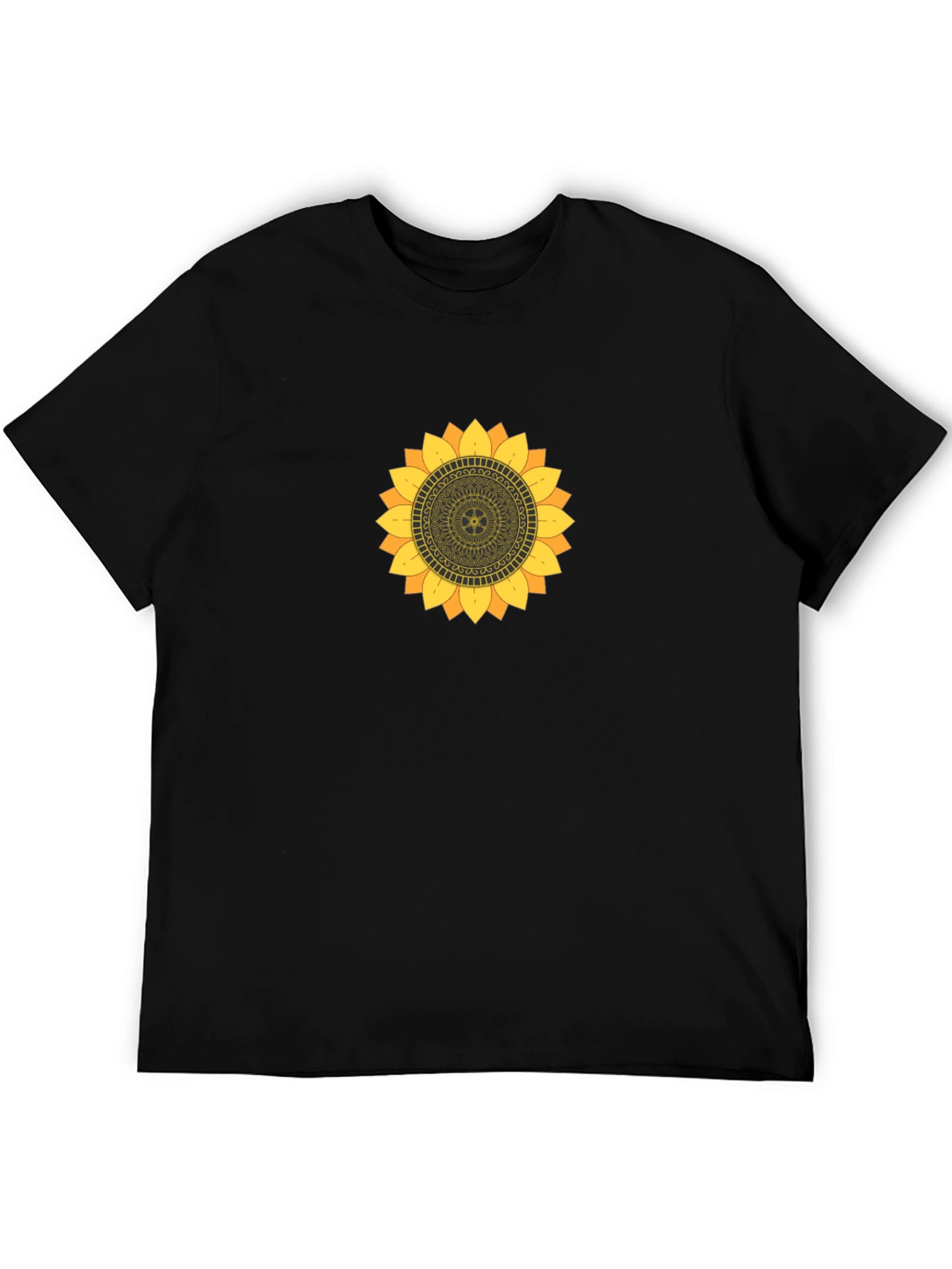Sunflower Mandala Graphic Black T-Shirt