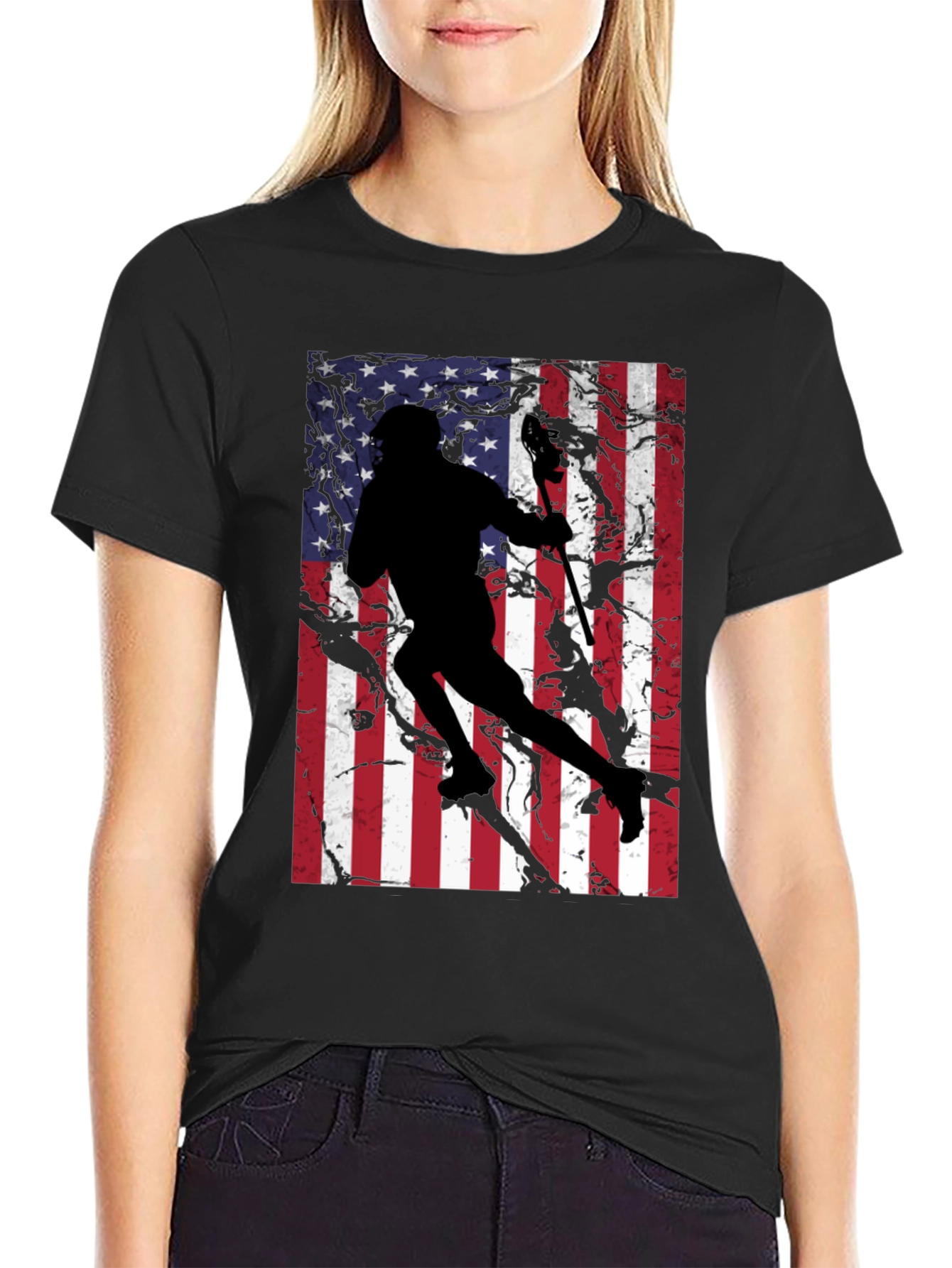 USA Lacrosse Player Graphic Tee - Patriotic Style