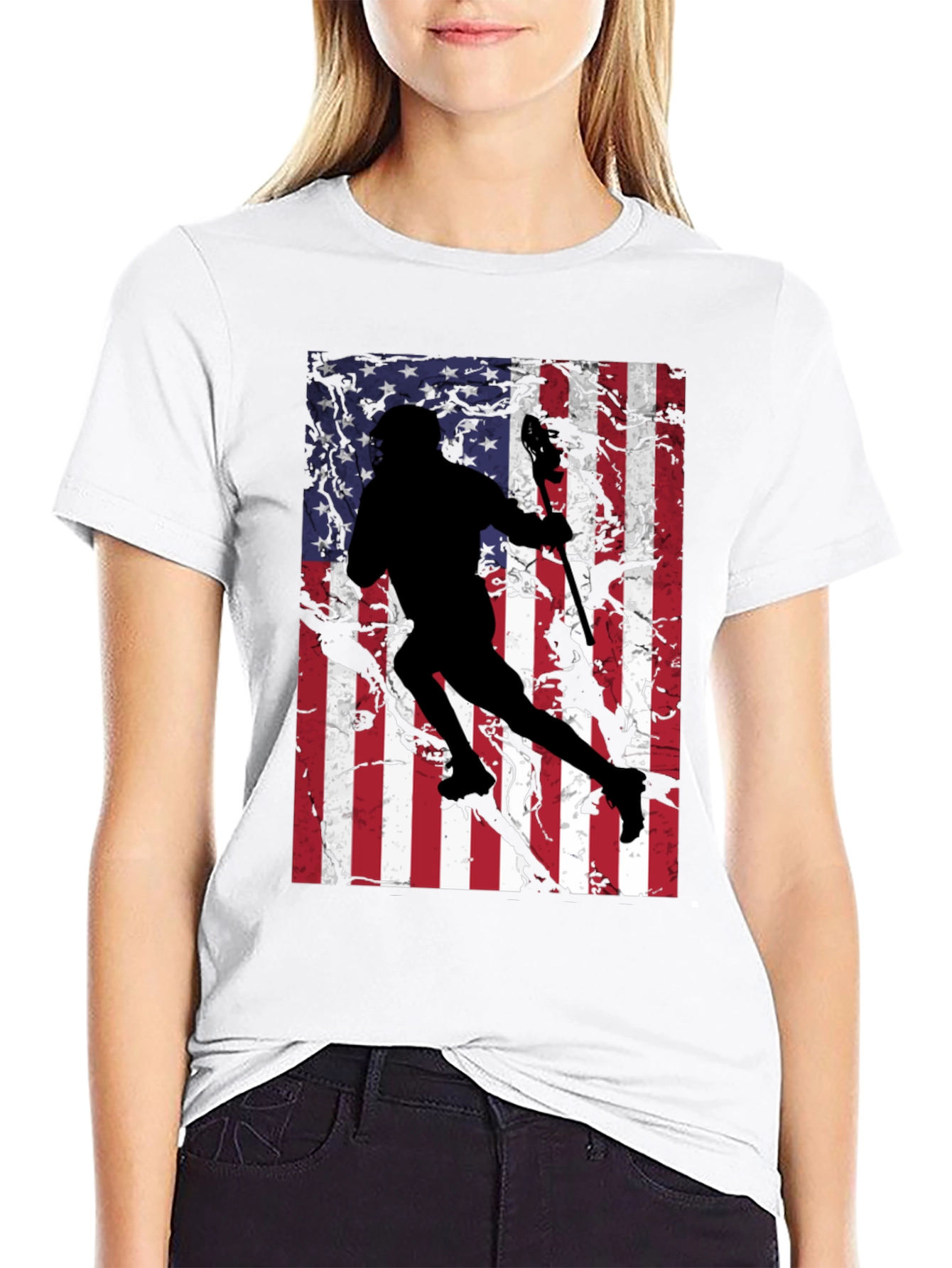 USA Lacrosse Player Graphic Tee - Patriotic Style