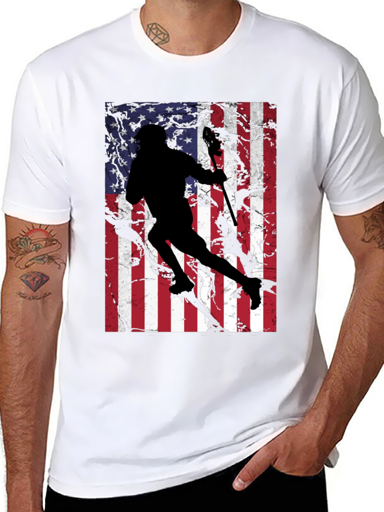 USA Lacrosse Player Graphic Tee - Patriotic Style