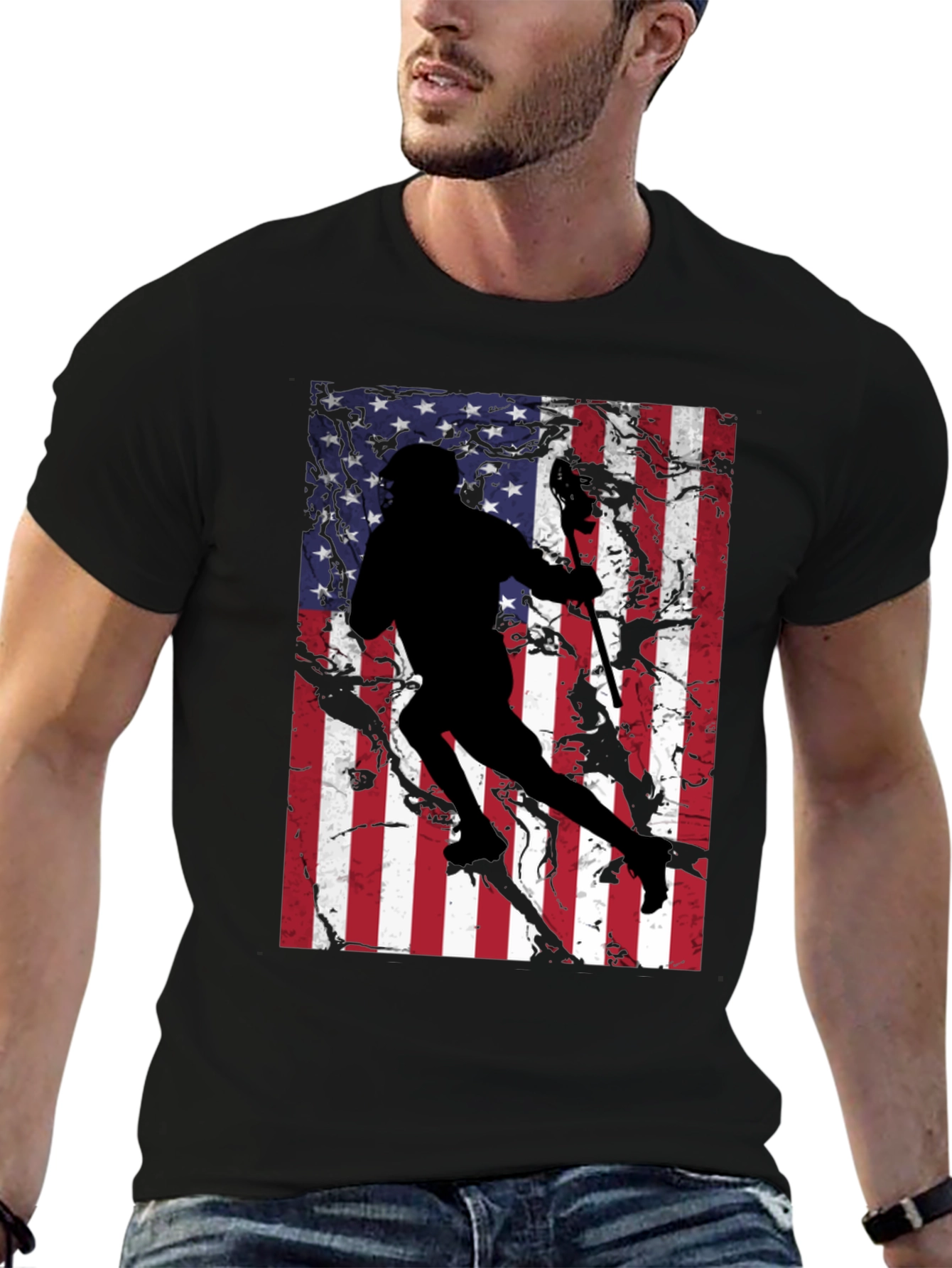 USA Lacrosse Player Graphic Tee - Patriotic Style