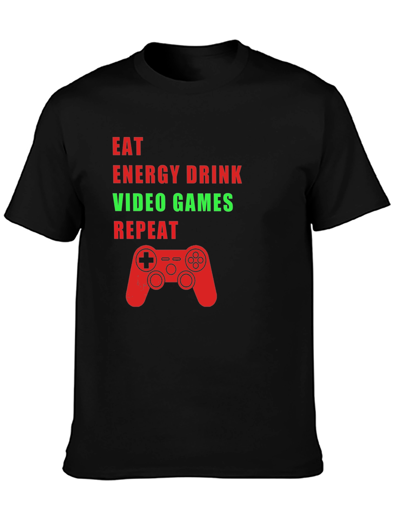 Eat Energy Drink Video Games Repeat Black Graphic Tee