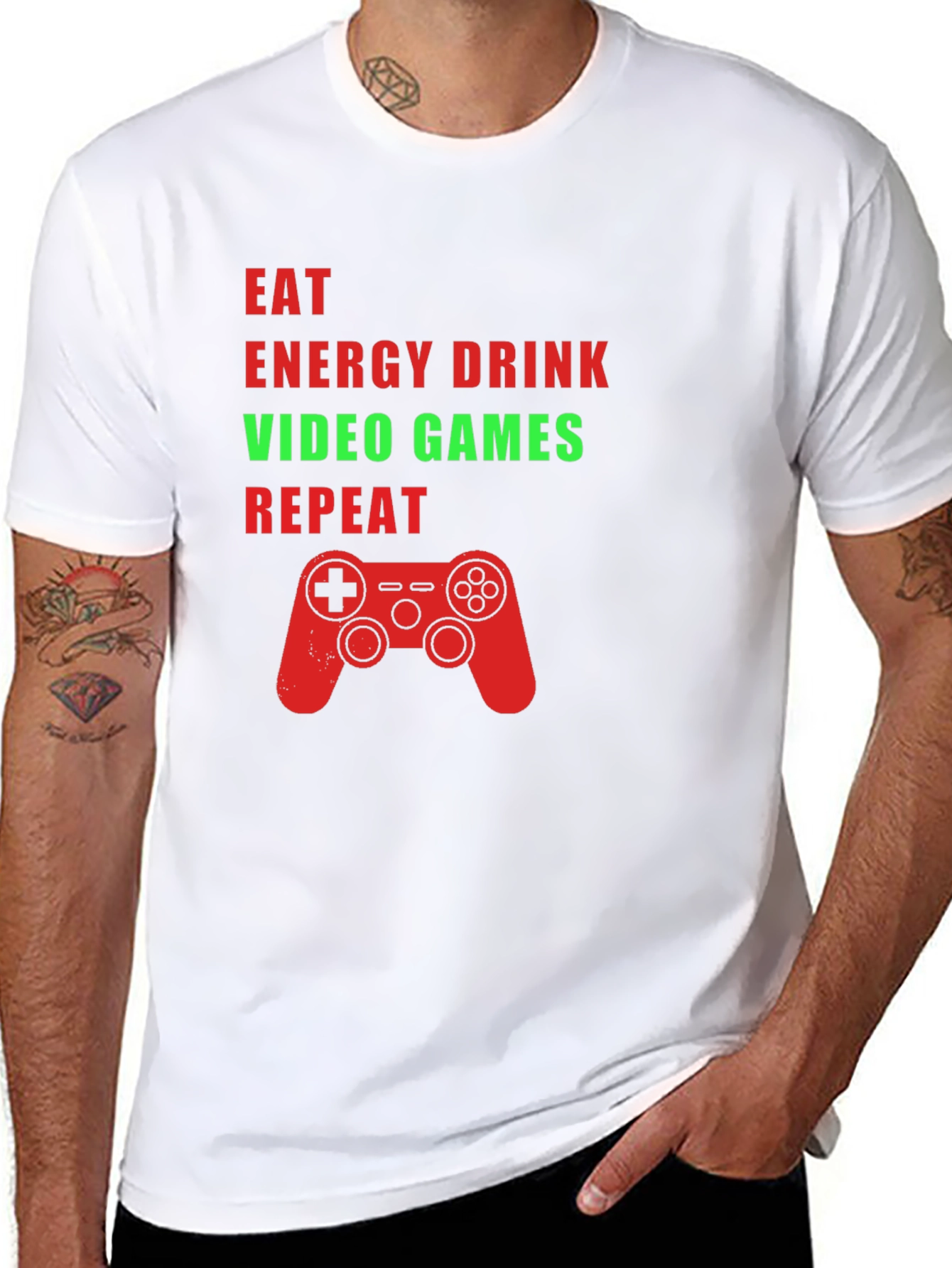 Eat Energy Drink Video Games Repeat Black Graphic Tee