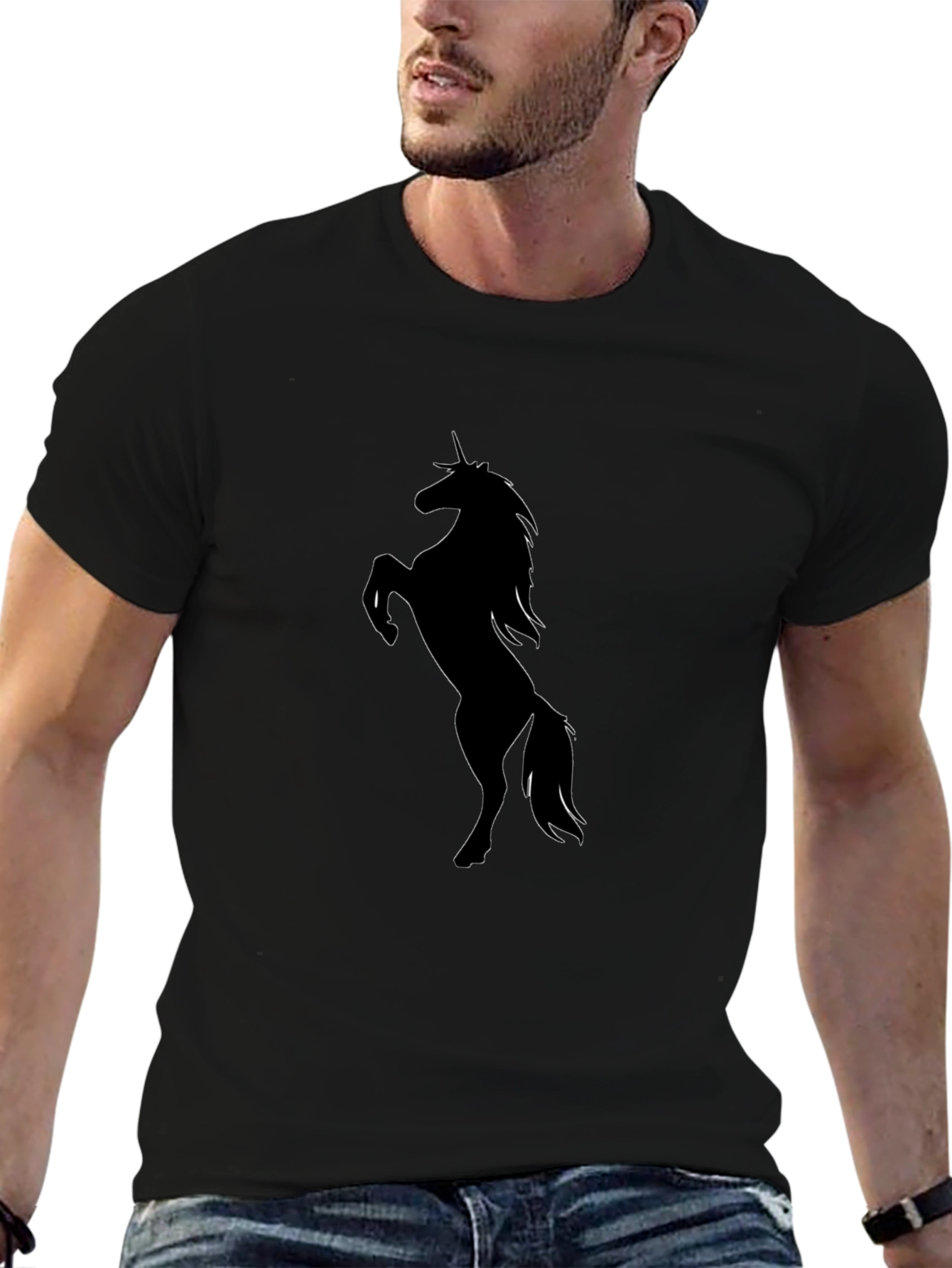 Mens Black T-Shirt with Unicorn Silhouette