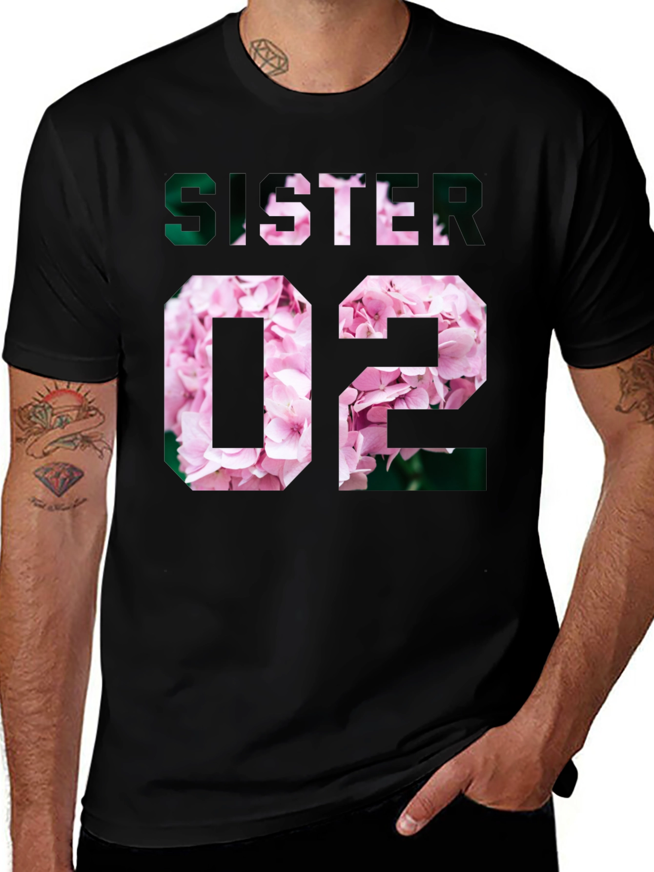 Sister Floral Graphic Tee - Black