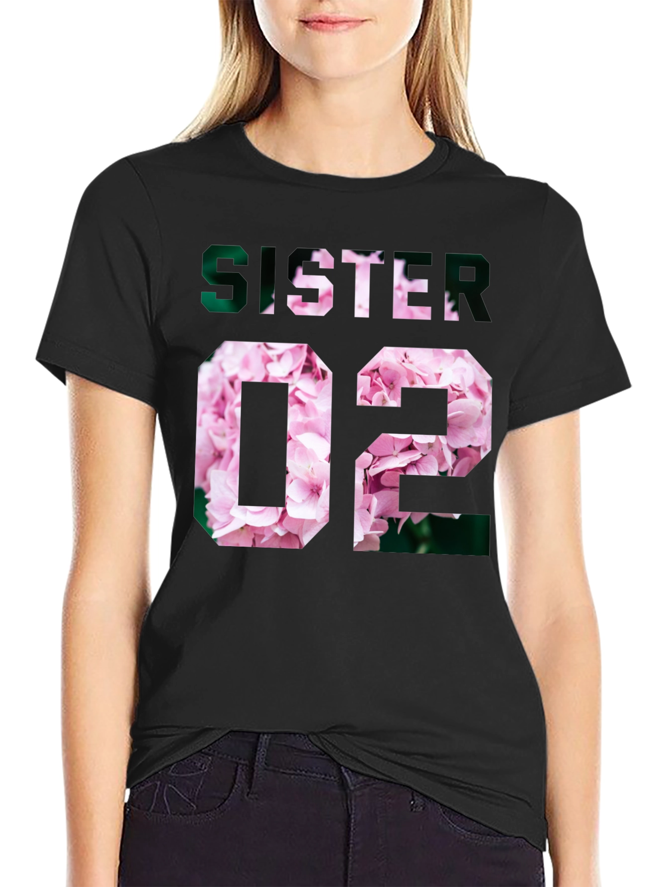 Sister Floral Graphic Tee - Black