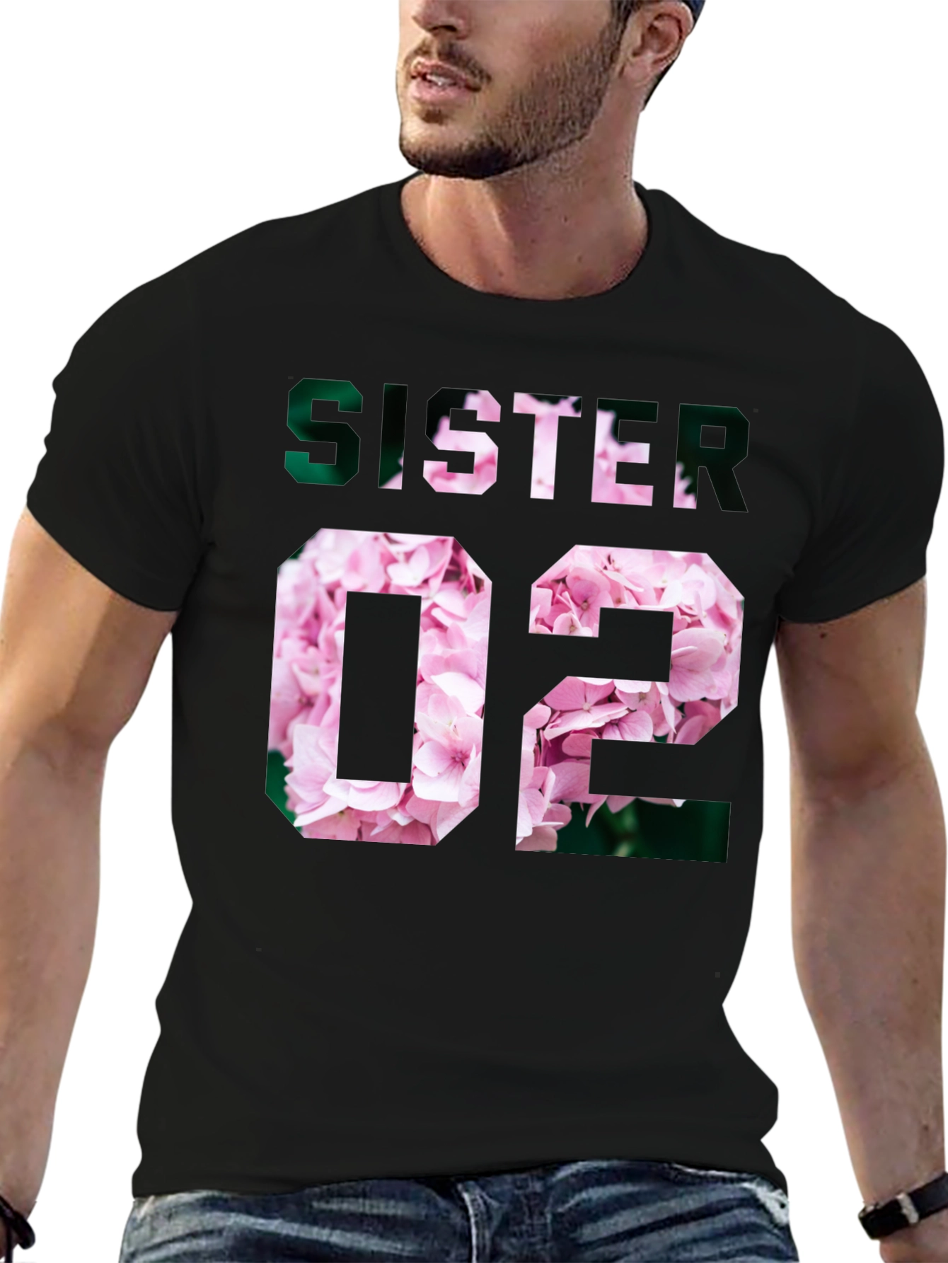 Sister Floral Graphic Tee - Black