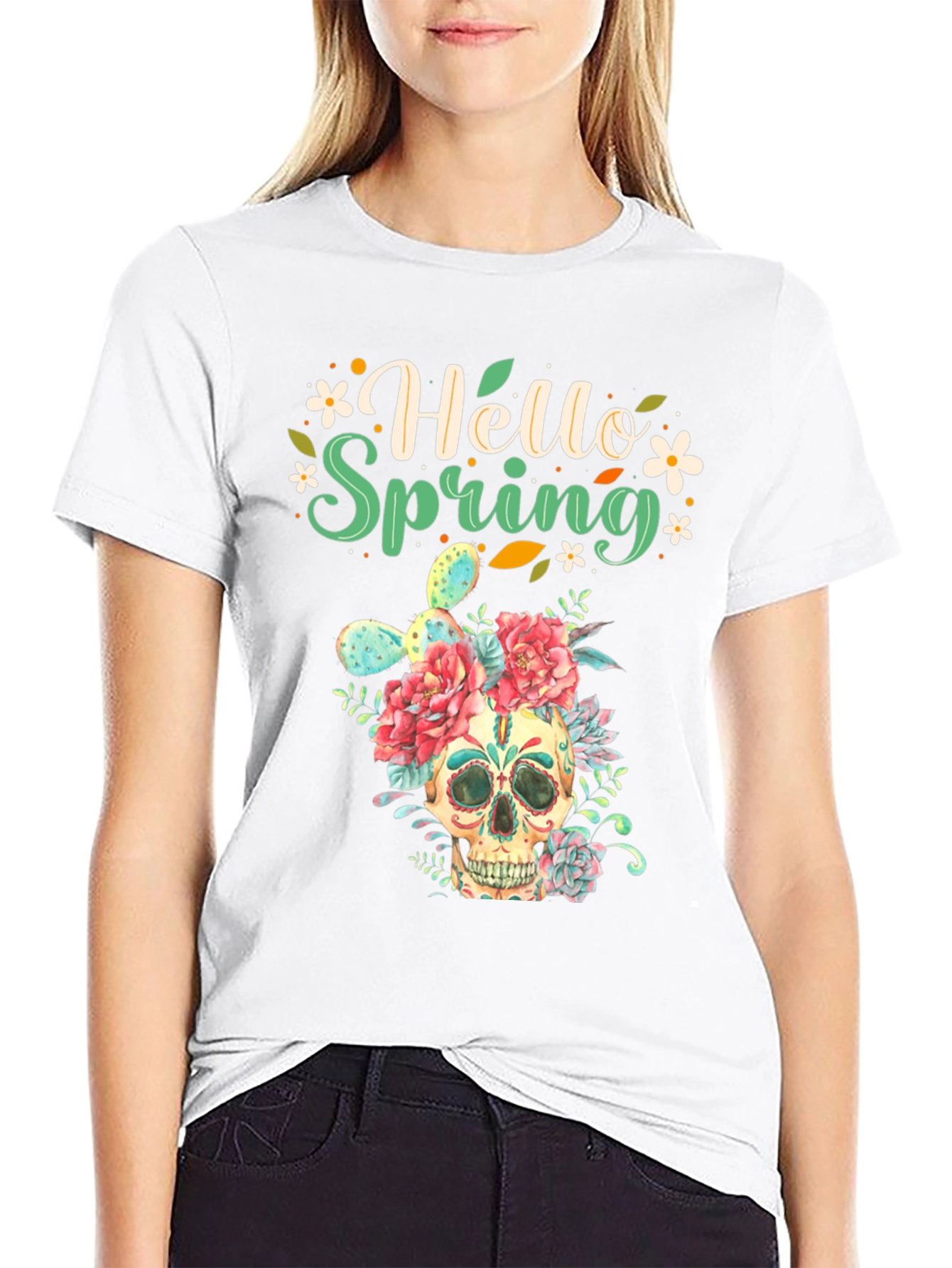 Floral Skull Hello Spring Graphic Tee
