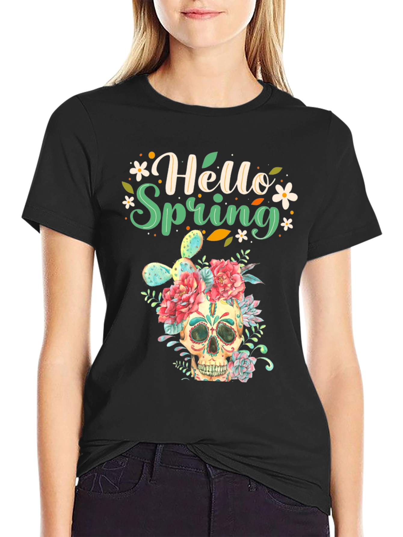 Floral Skull Hello Spring Graphic Tee