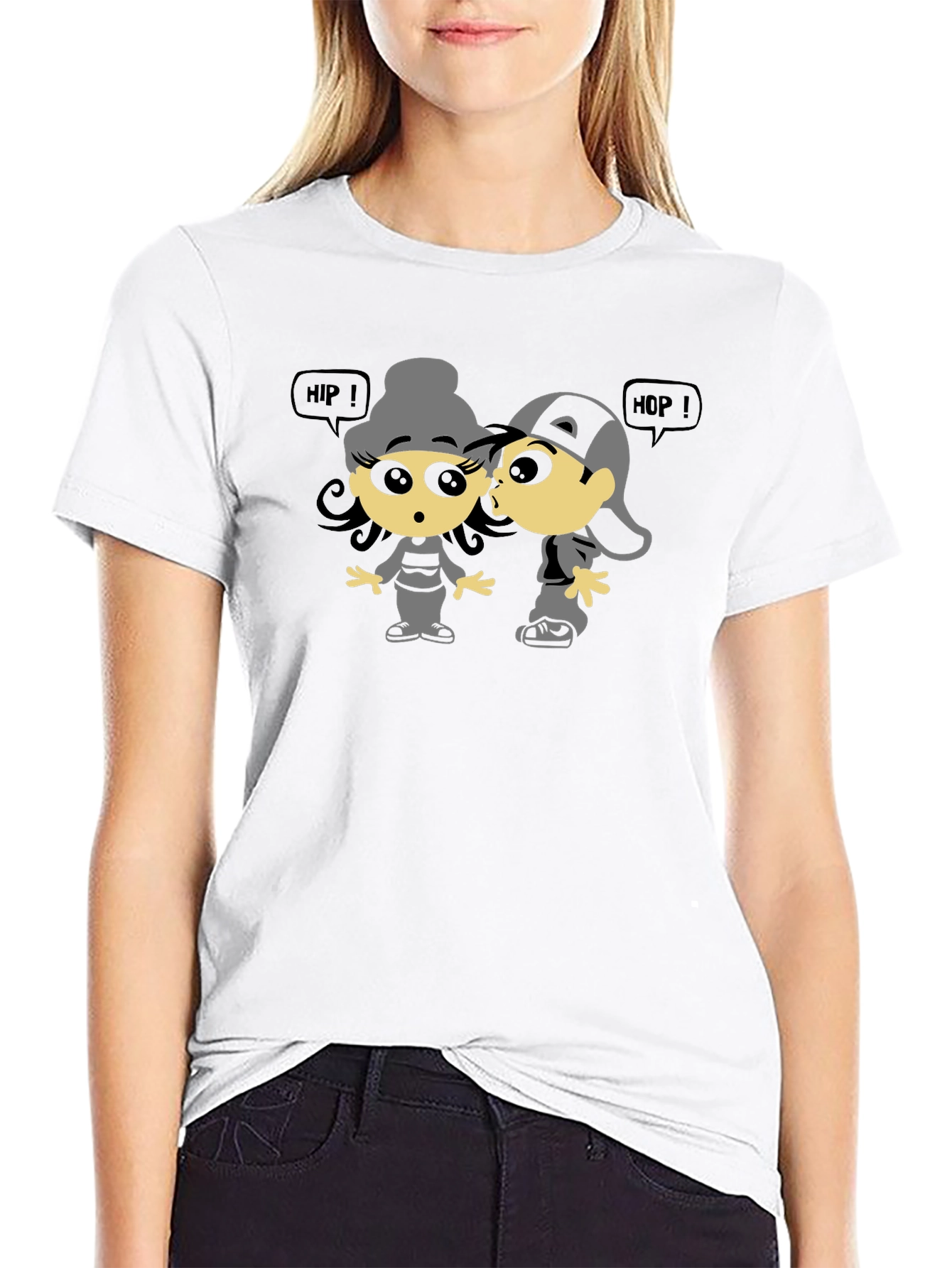 Hip Hop Cartoon Graphic Black T-Shirt