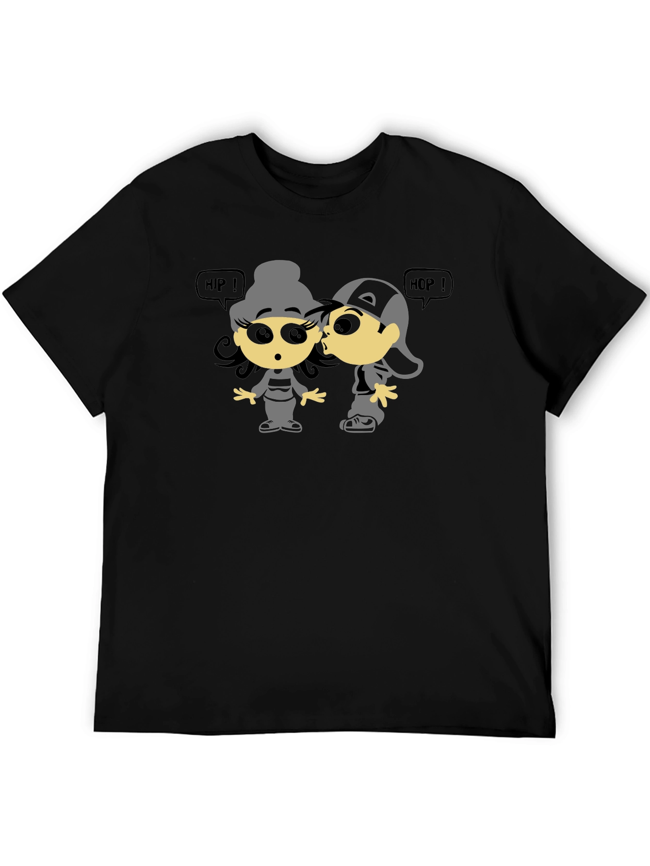 Hip Hop Cartoon Graphic Black T-Shirt