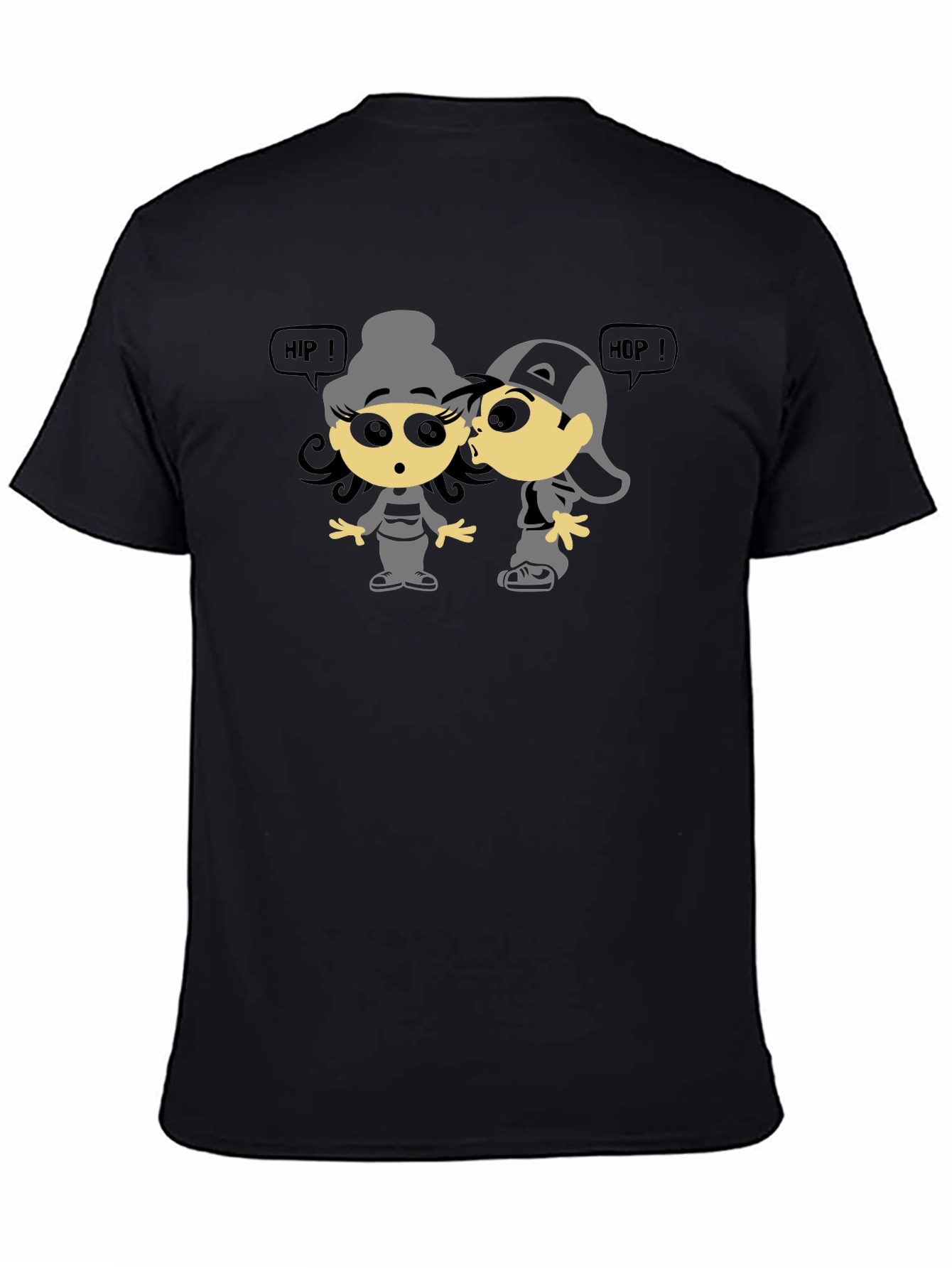 Hip Hop Cartoon Graphic Black T-Shirt