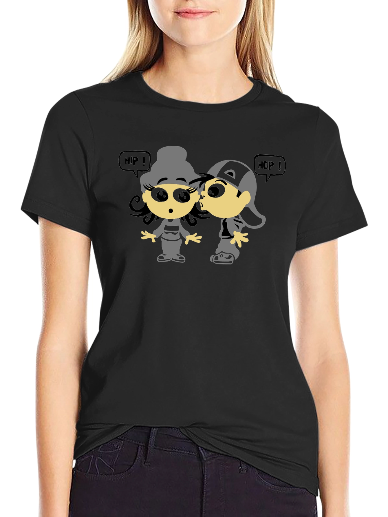 Hip Hop Cartoon Graphic Black T-Shirt
