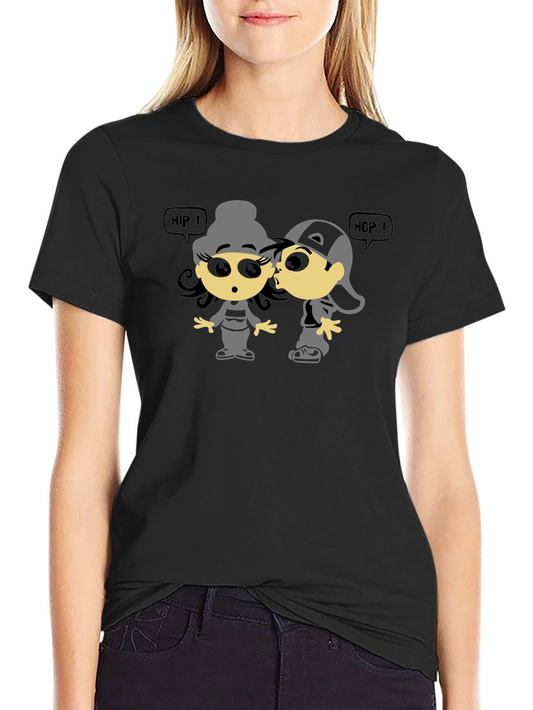 Hip Hop Cartoon Graphic Black T-Shirt