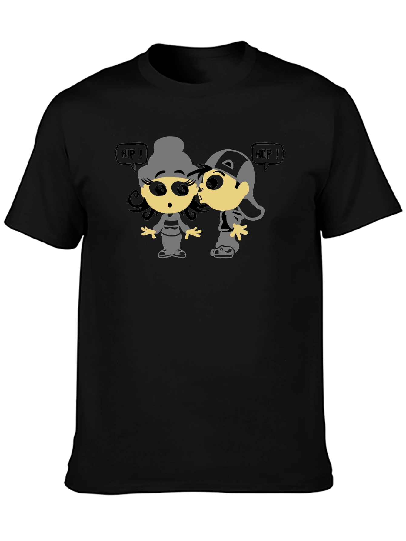 Hip Hop Cartoon Graphic Black T-Shirt