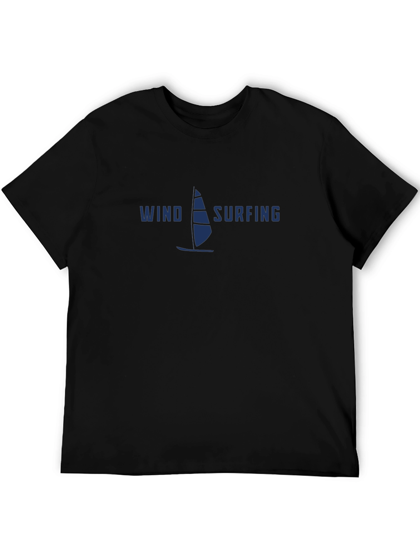 Windsurfing Graphic Print Tee - Black Cotton T-Shirt