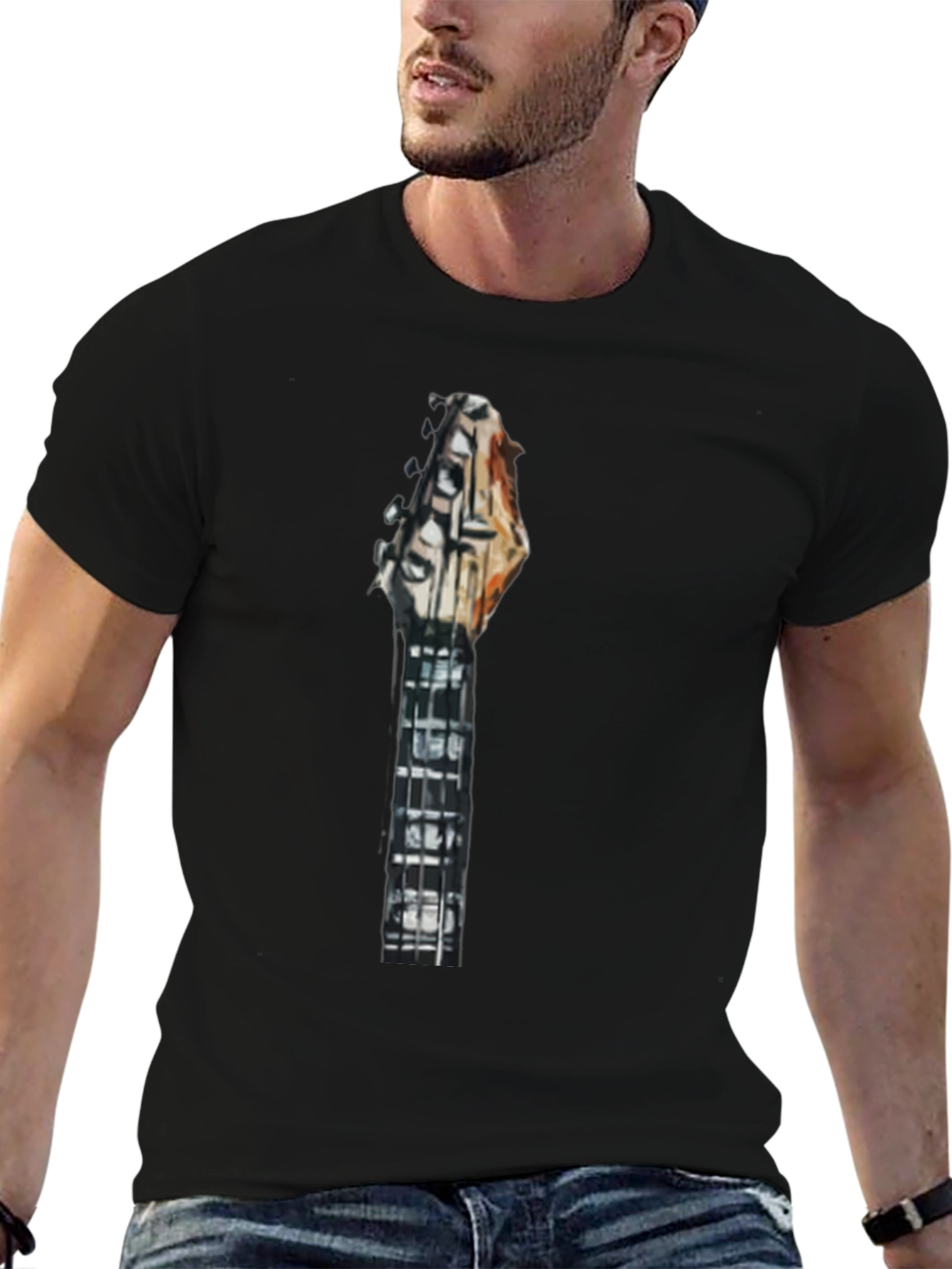 Guitar Neck Graphic Tee - Modern Black T-Shirt