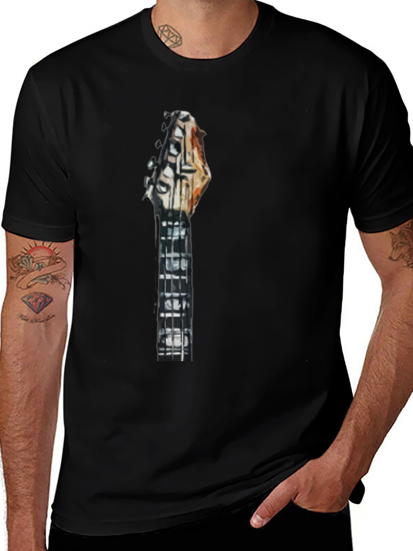 Guitar Neck Graphic Tee - Modern Black T-Shirt