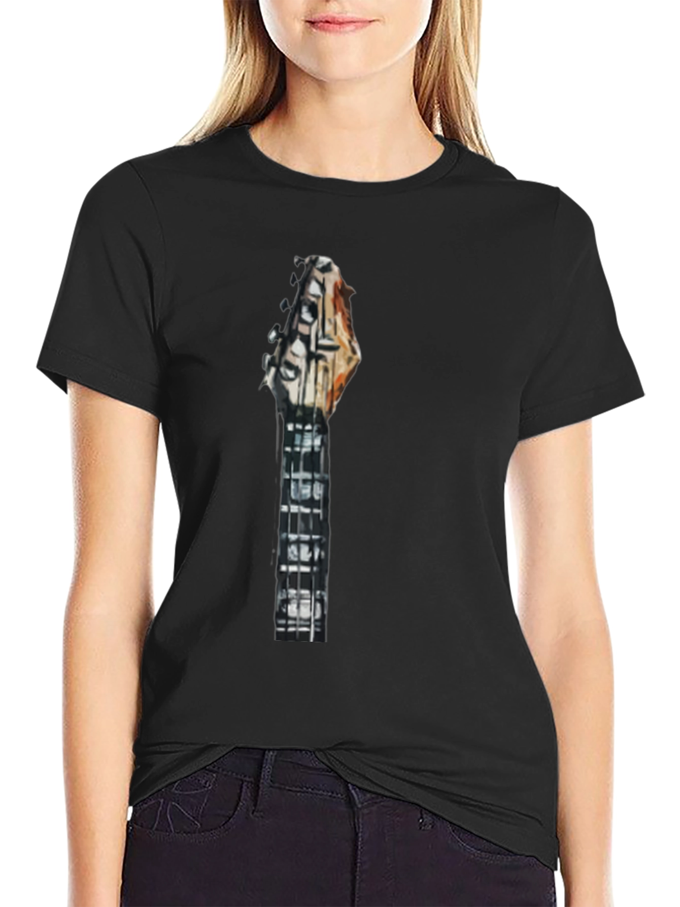 Guitar Neck Graphic Tee - Modern Black T-Shirt
