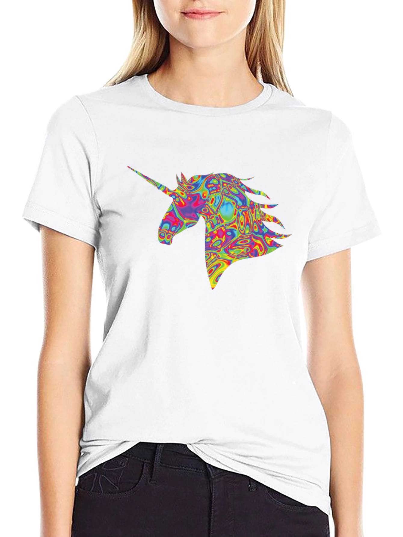 Psychedelic Unicorn Graphic Tee - Black