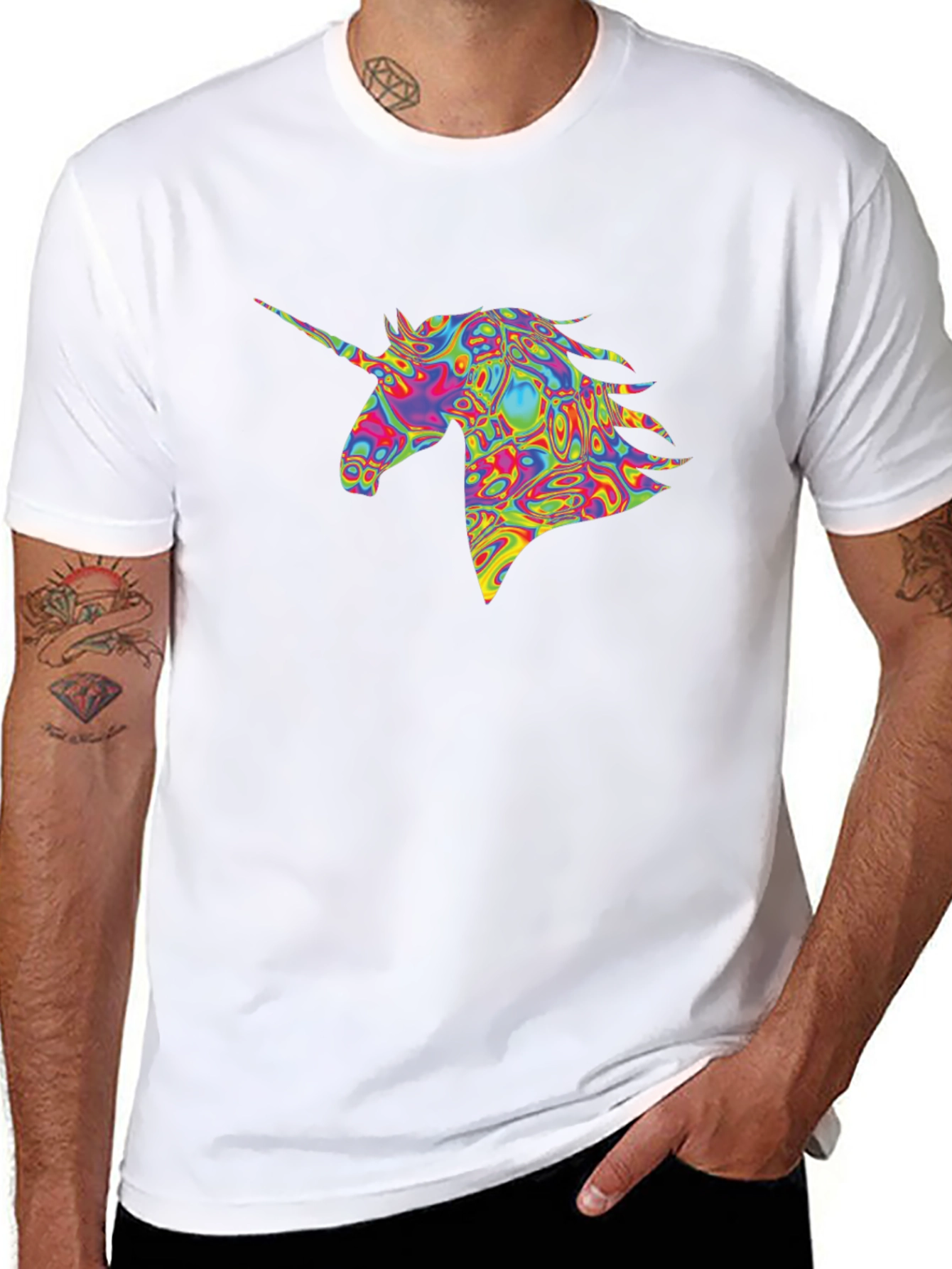 Psychedelic Unicorn Graphic Tee - Black
