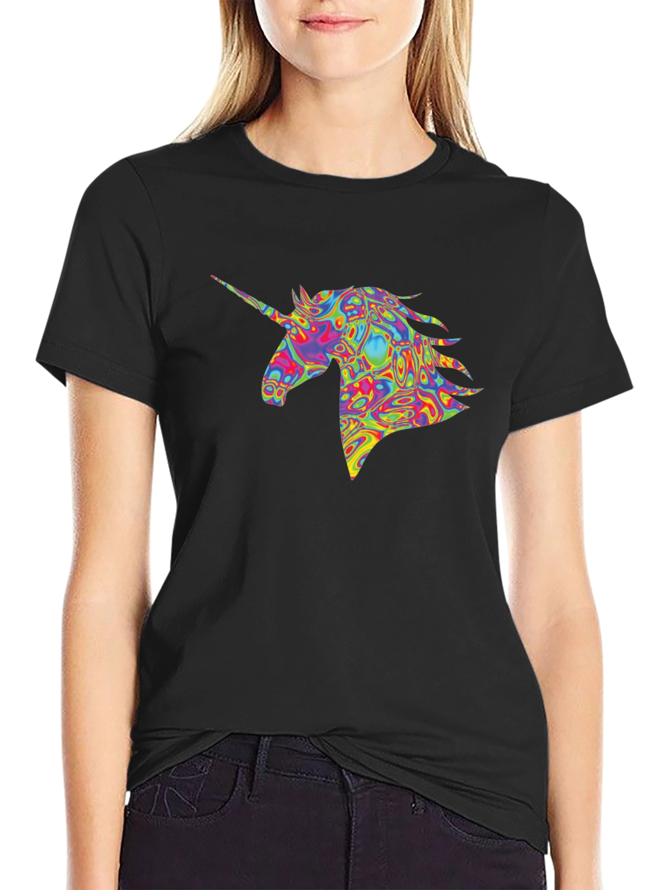 Psychedelic Unicorn Graphic Tee - Black