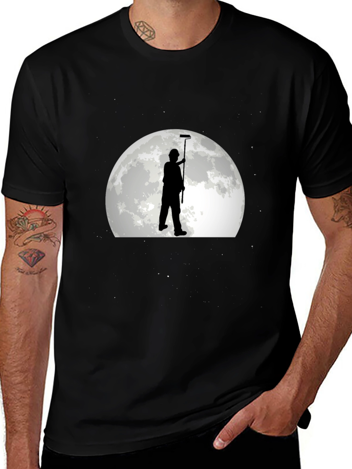 Painter Silhouette Moon Graphic T-Shirt