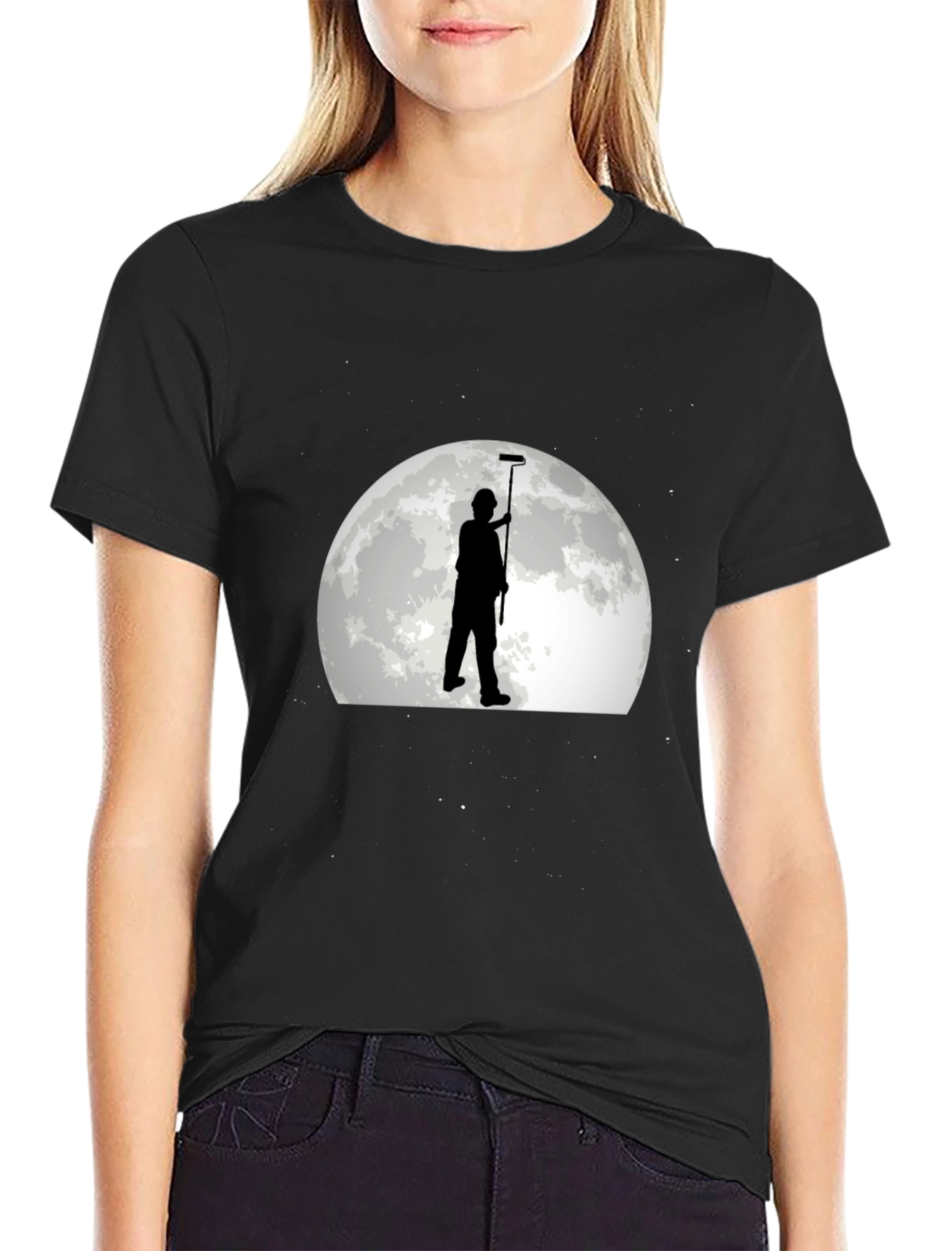Painter Silhouette Moon Graphic T-Shirt