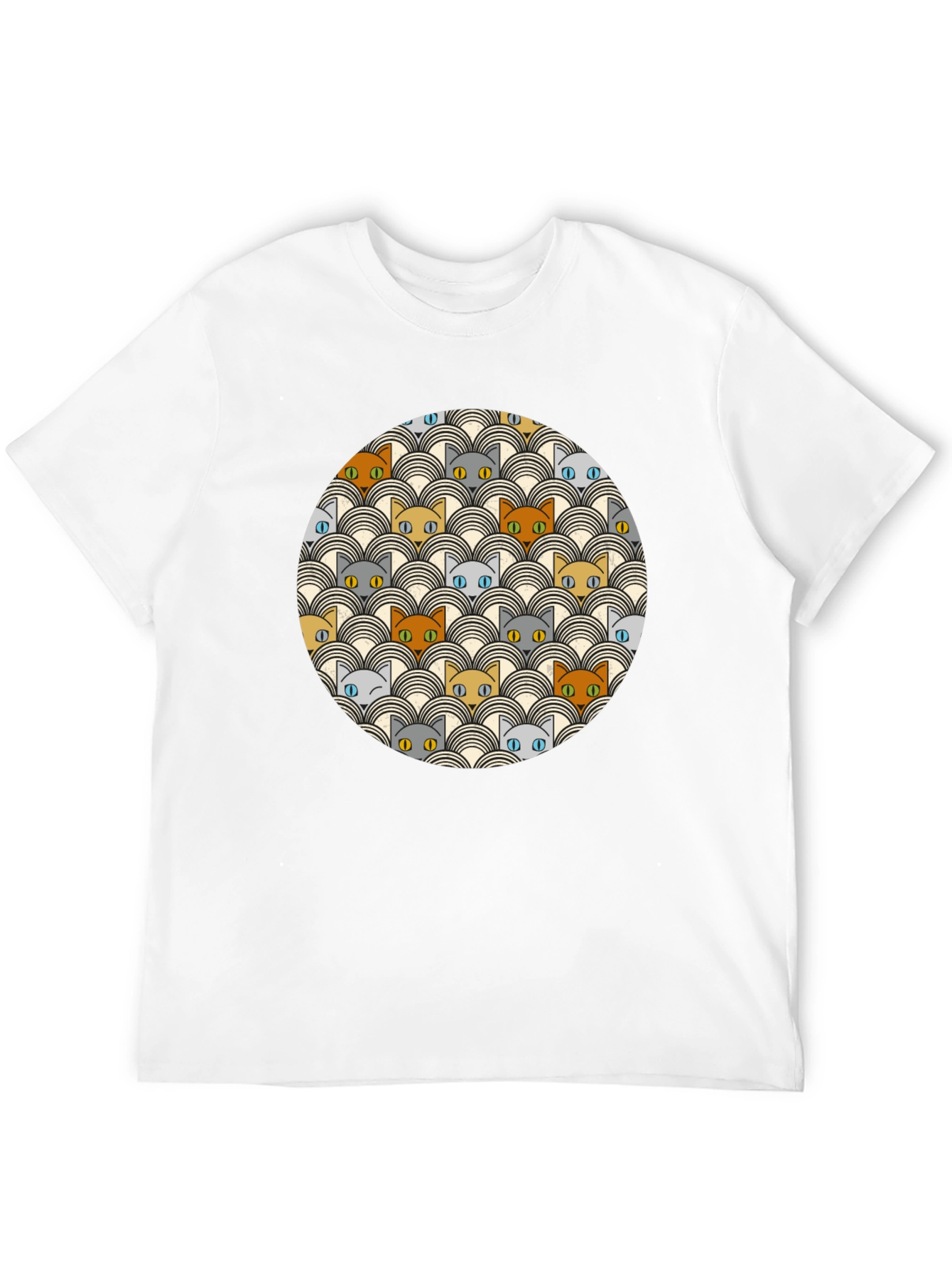 Retro Cat Pattern Black T-Shirt