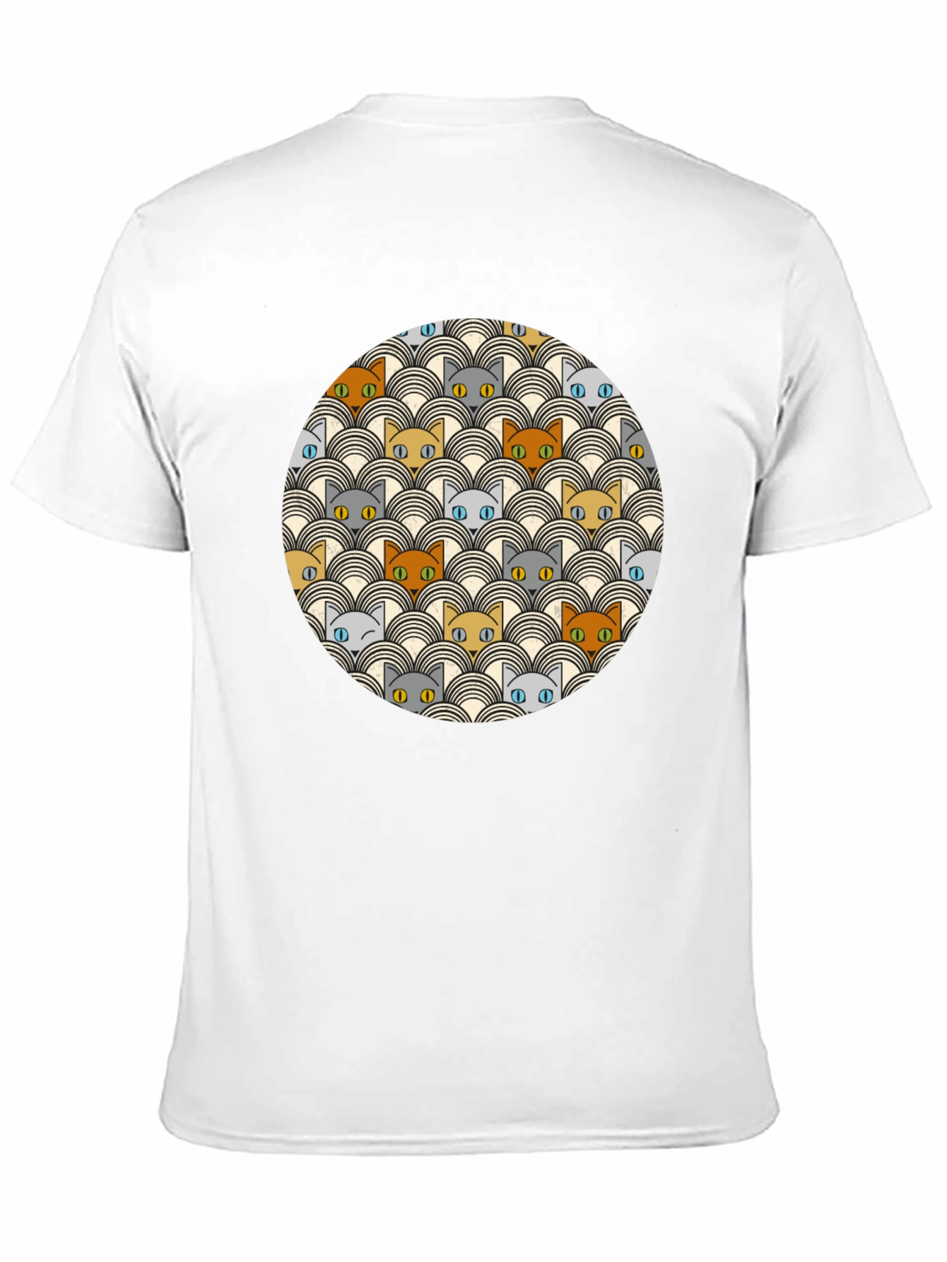 Retro Cat Pattern Black T-Shirt