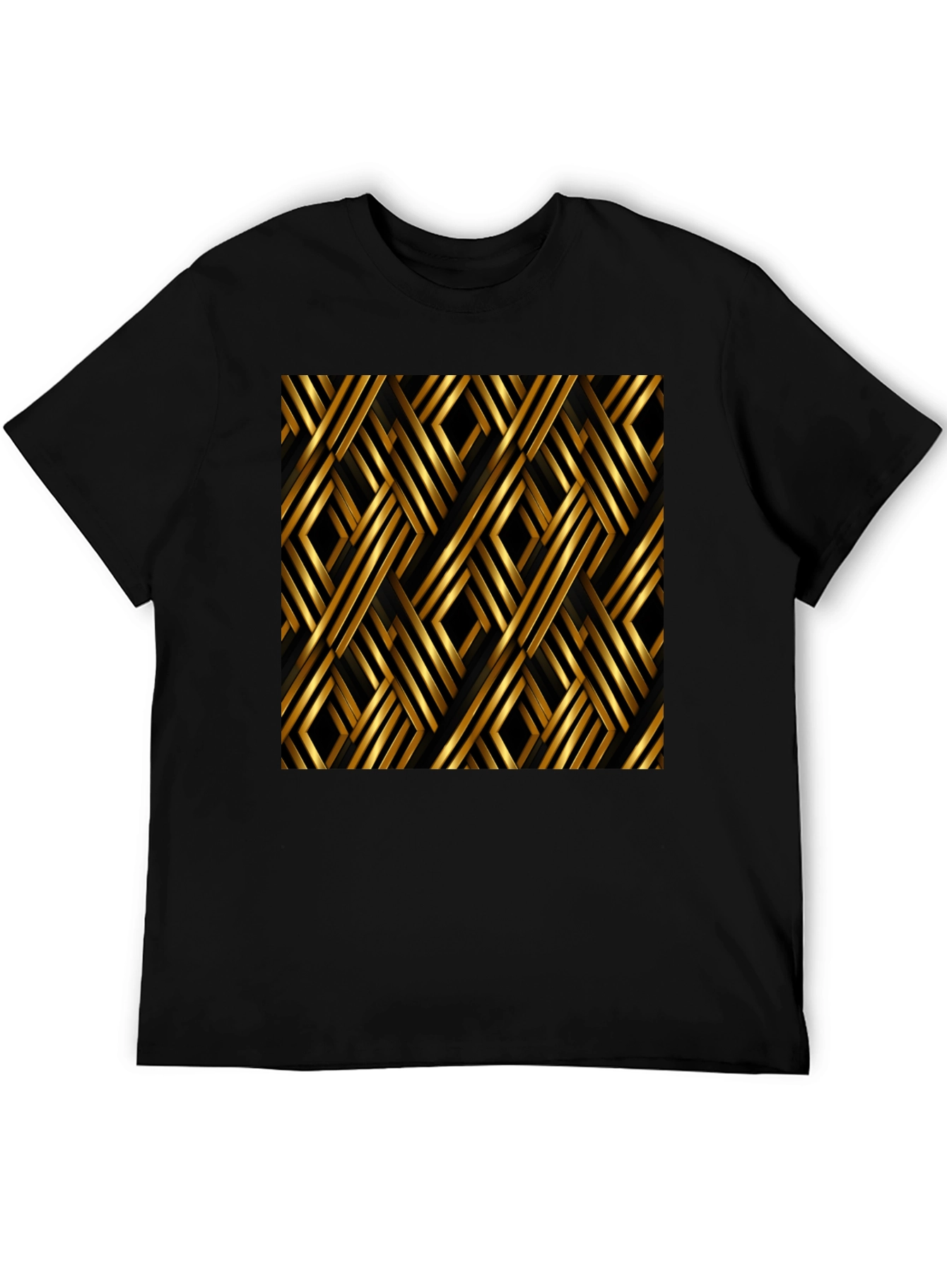 Geometric Gold Pattern Black T-Shirt